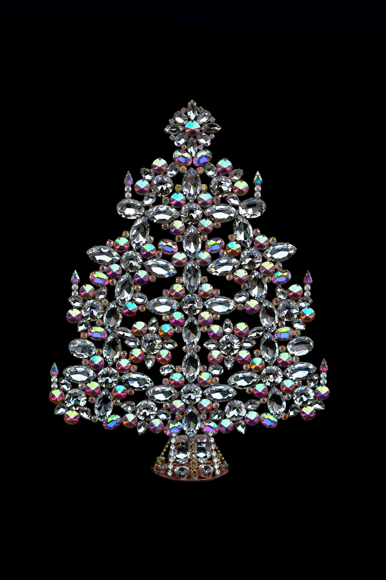 Vintage Czech tabletop Christmas tree - with crystals ornaments