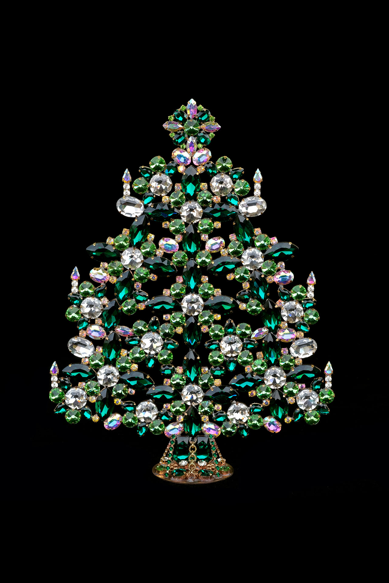 Vintage xmas tree - Czech handmade tabletop Xmas tree with green crystals