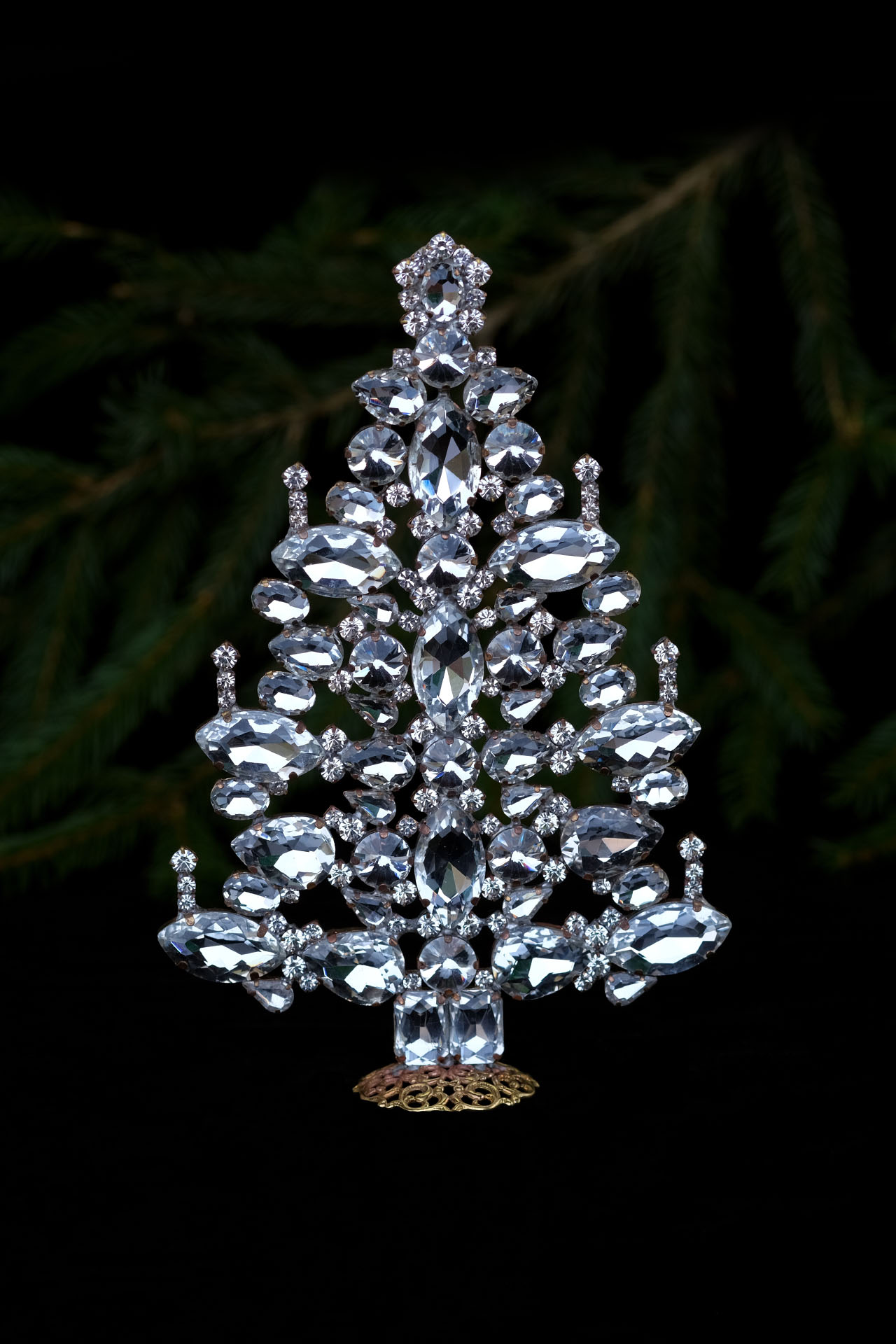 Czech handmade Christmas tree - tabletop decoration with clear crystals