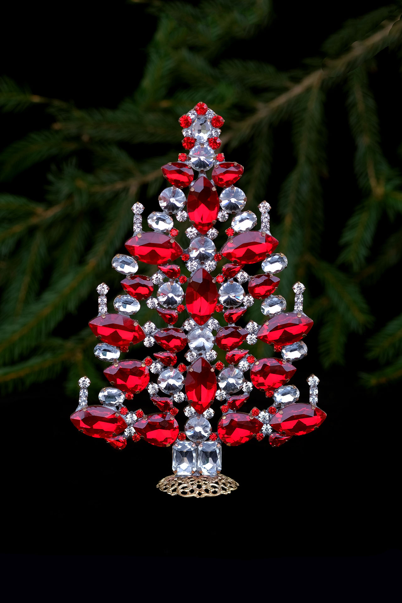 Table top Christmas decoration - Czech Christmas tree with clear and LT Siam crystals