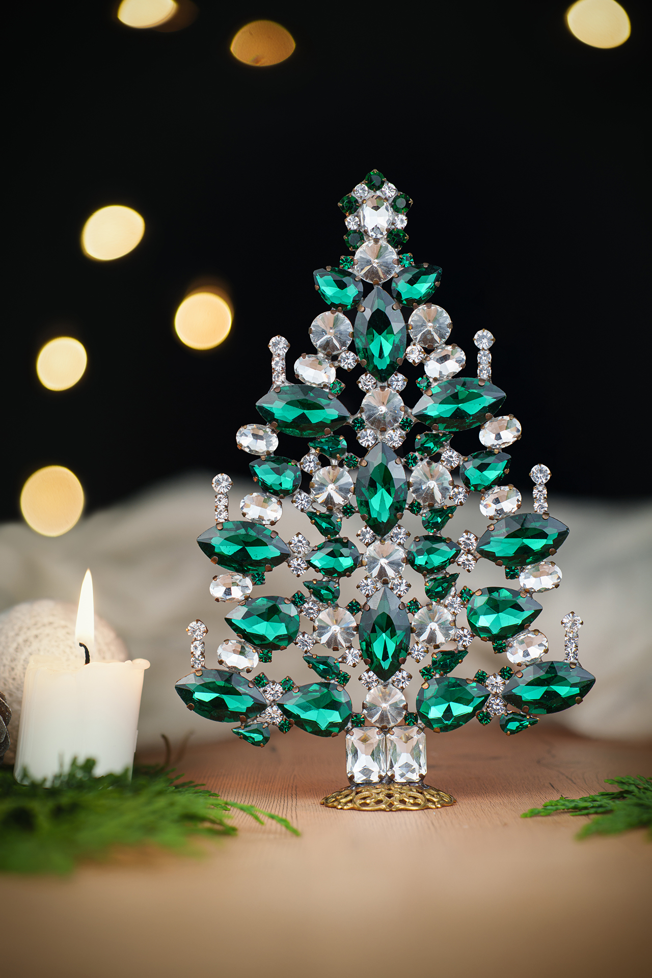 Czech Christmas tree - clear and Emerald crystals