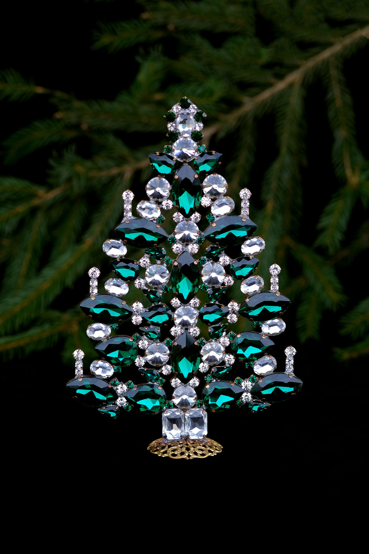 Czech Christmas tree - clear and Emerald crystals