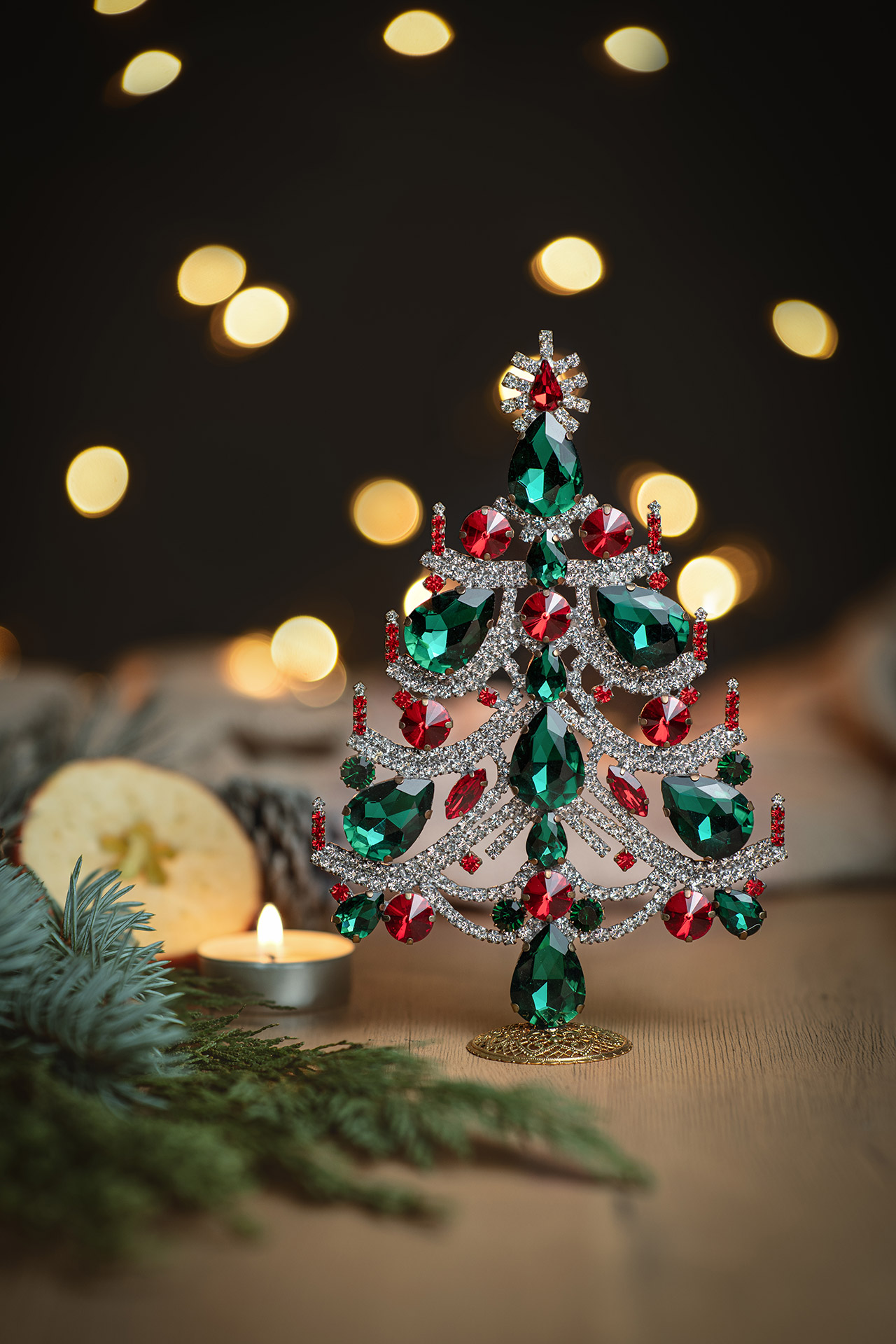 Handcrafted Charming Xmas tree - with Christmas crystals ornaments