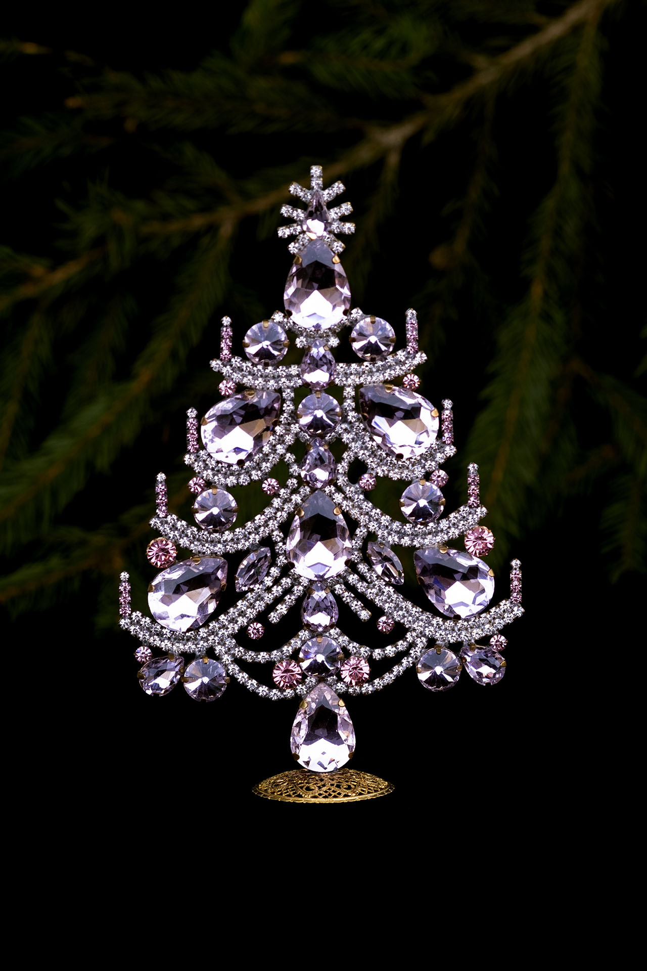 Charming handcrafted tabletop Xmas tree - with rosa rhinestone crystals
