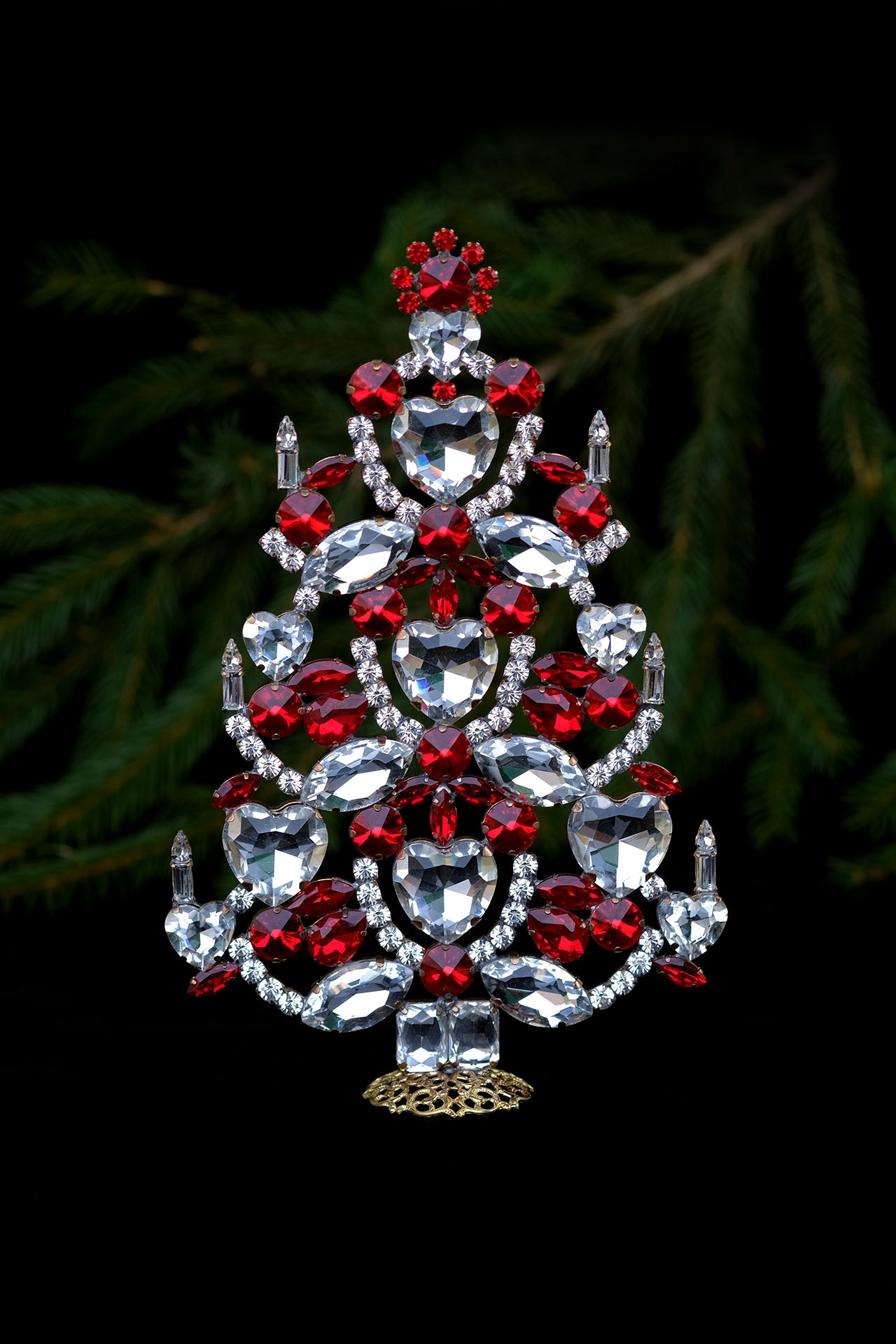Christmas Tree with red crystal. Handmade tabletop decoration