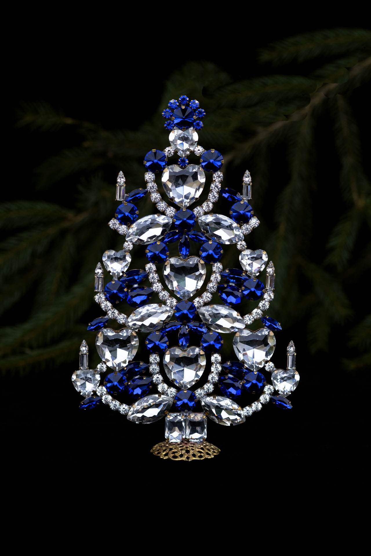 Christmas tree -handcrafted decoration with clear and blue crystals