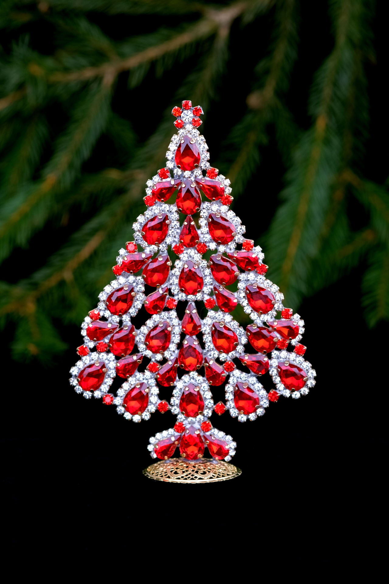 Splendid handmade Czech Christmas tree - with red rhinestones