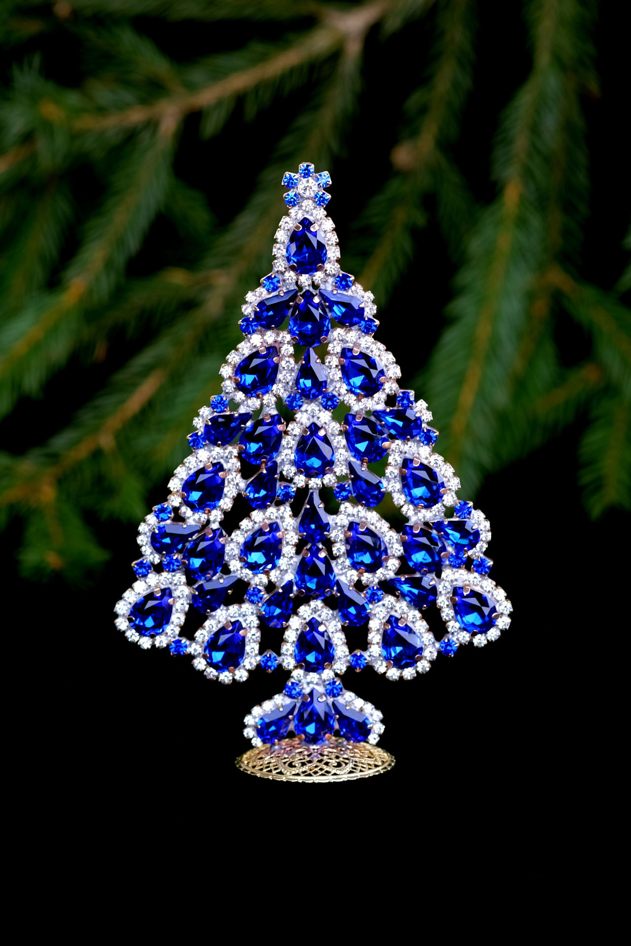 Splendid handmade Czech Christmas tree - with blue rhinestones