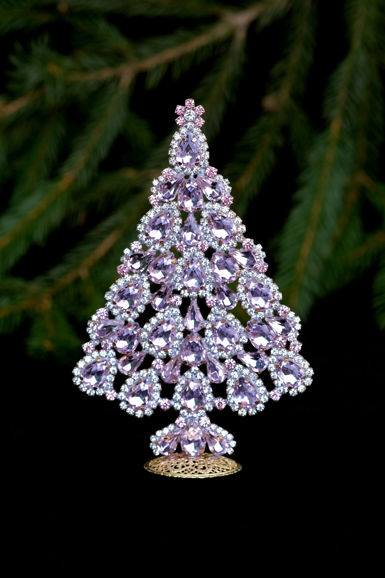 Splendid handmade Czech Christmas tree - with light pink crystals