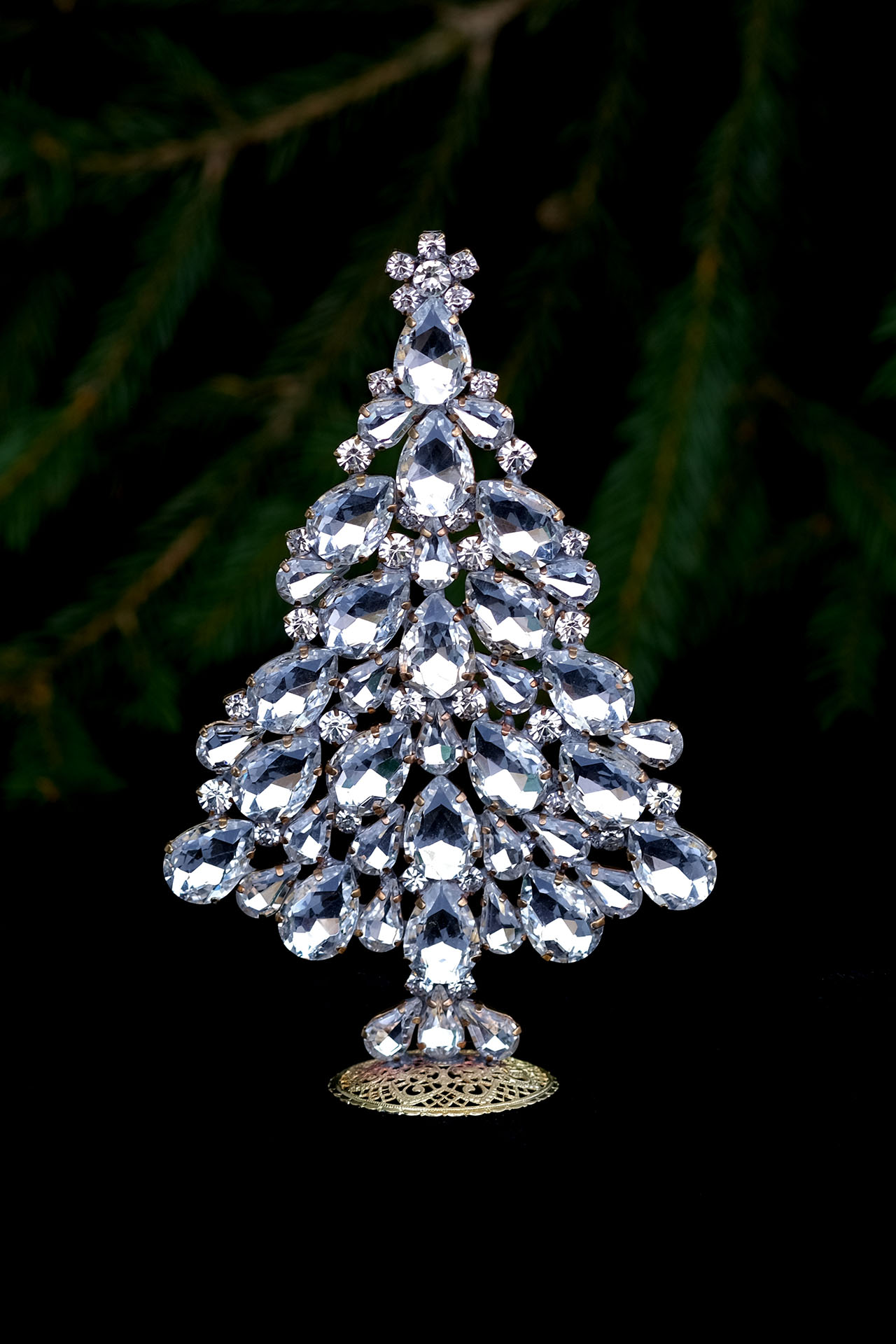 Handmade Xmas tree - table top decoration with rhinestones