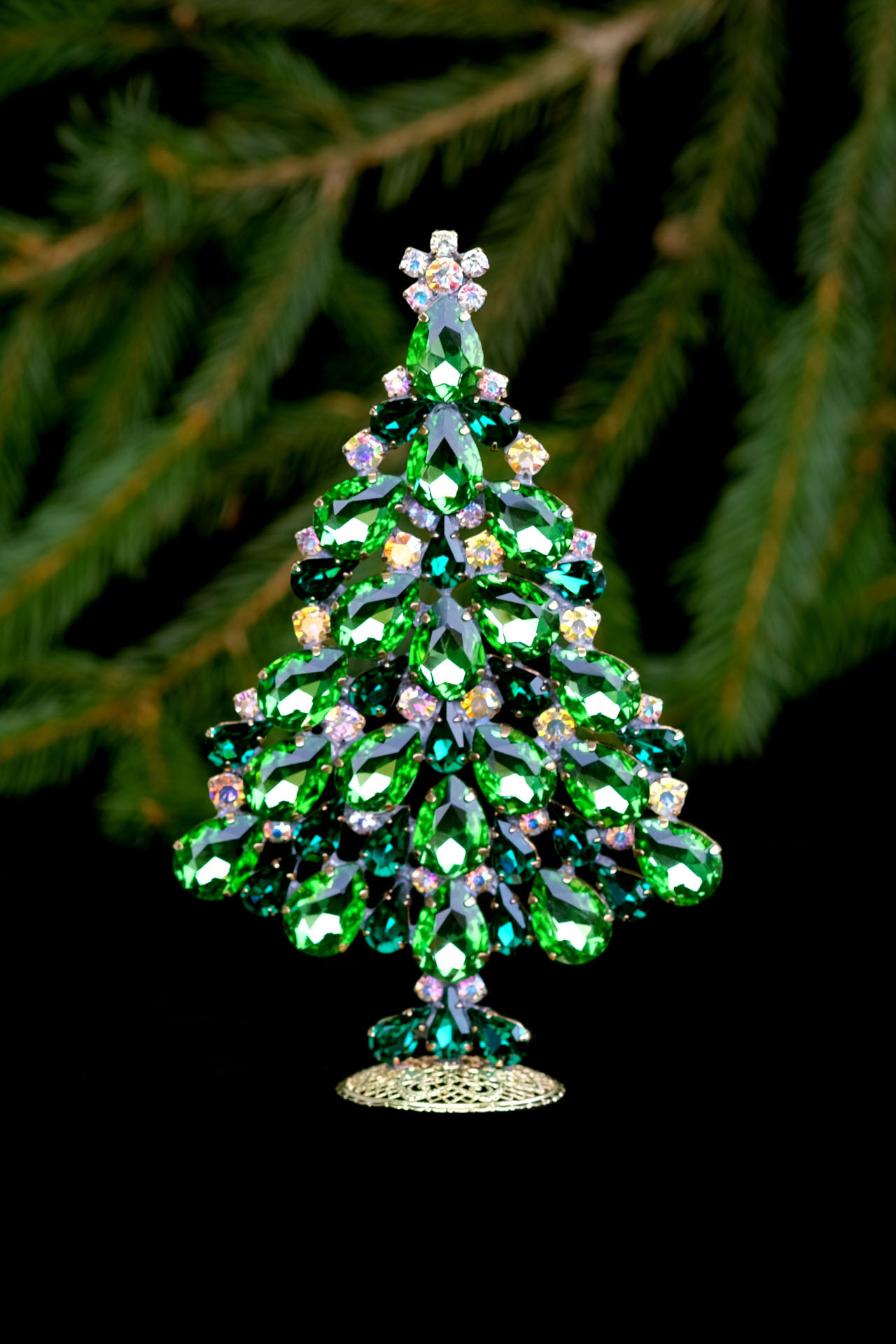 Delightful Christmas Tree | Green | Luxury Czech Jewelry