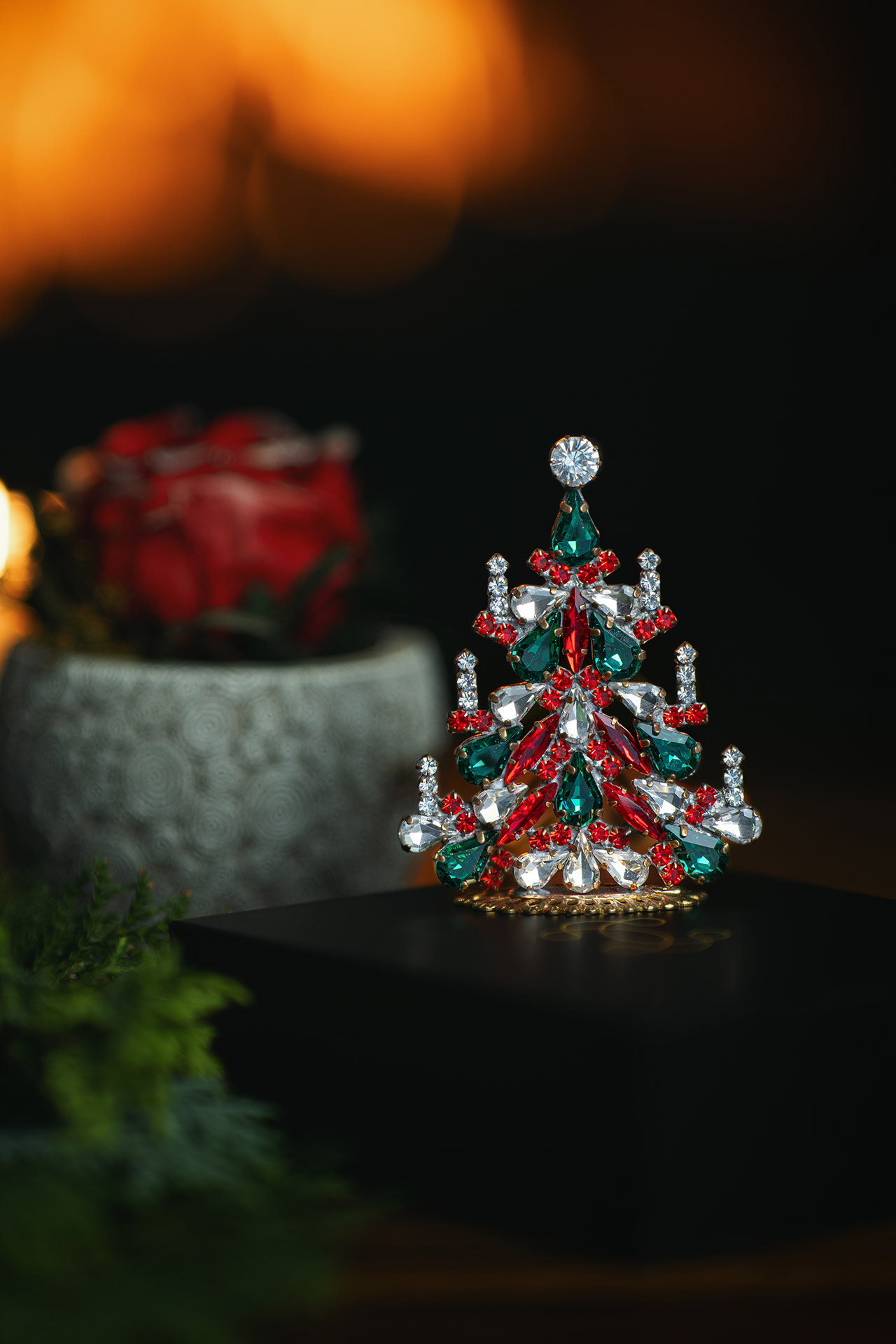 Festive Cheer tree, handcrafted jewelry Christmas ornament