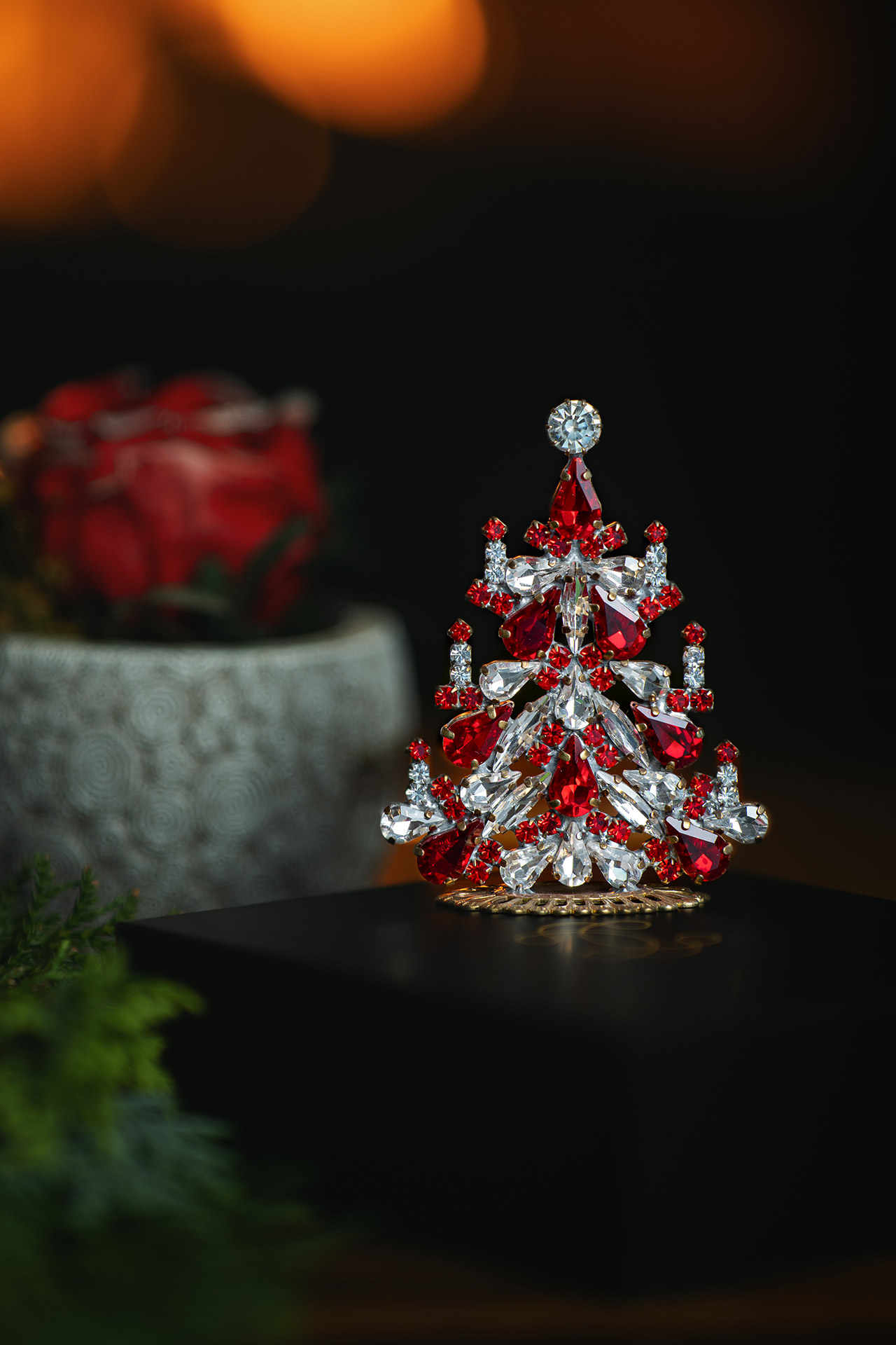 Festive Cheer tree, handcrafted jewelry Christmas ornament