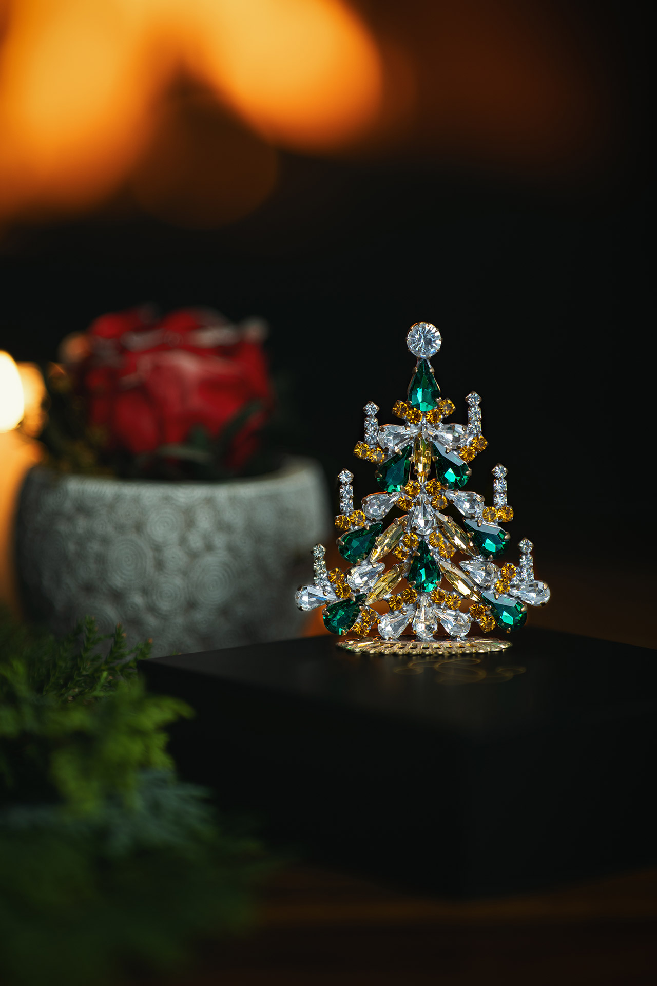 Festive Cheer tree, handcrafted jewelry Christmas ornament
