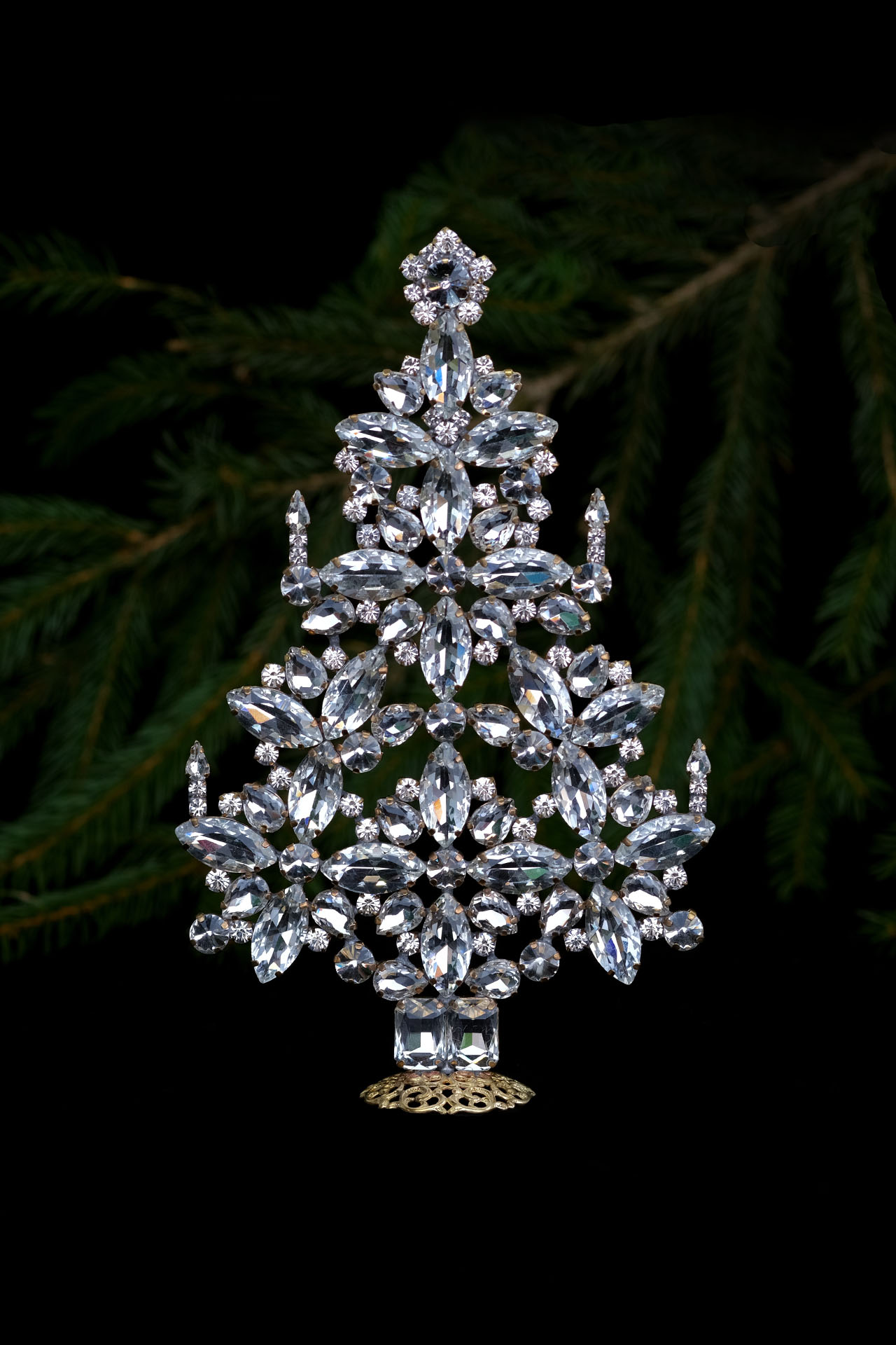 Elegant Czech Xmas Tree, handcrafted with glass ornaments.