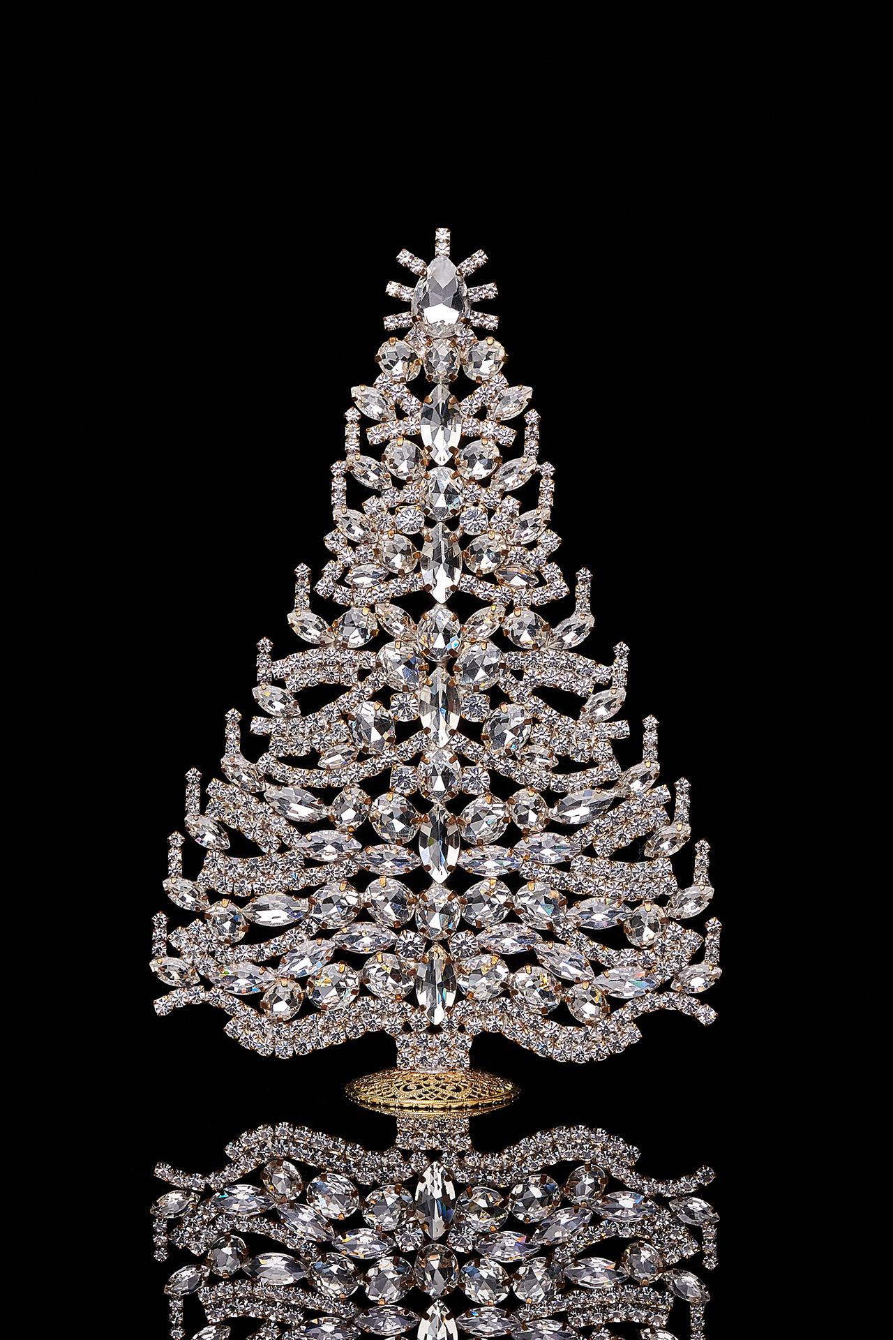 Handmade tabletop Christmas tree with clear crystals