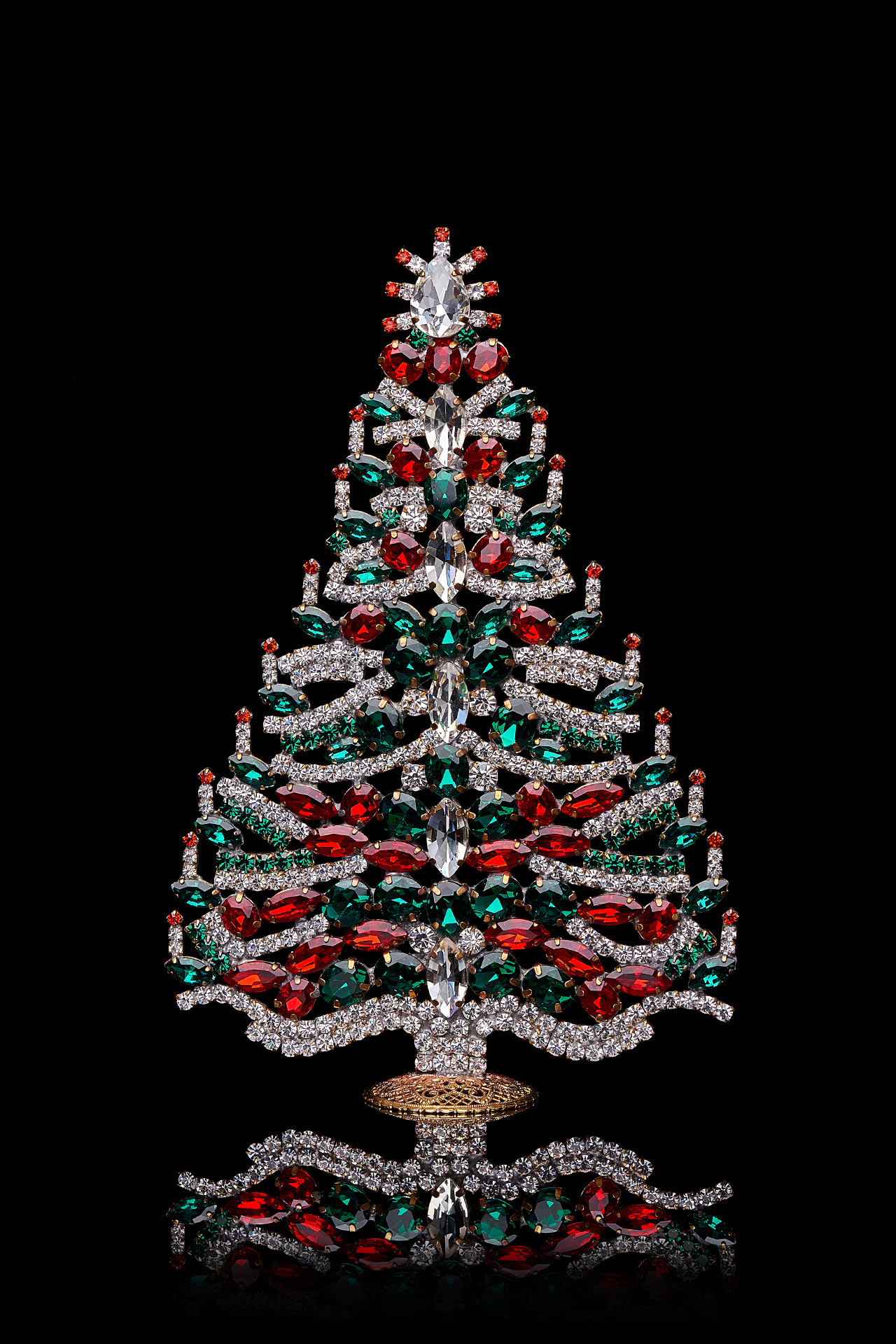 Handmade tabletop Christmas tree with festive colours crystals