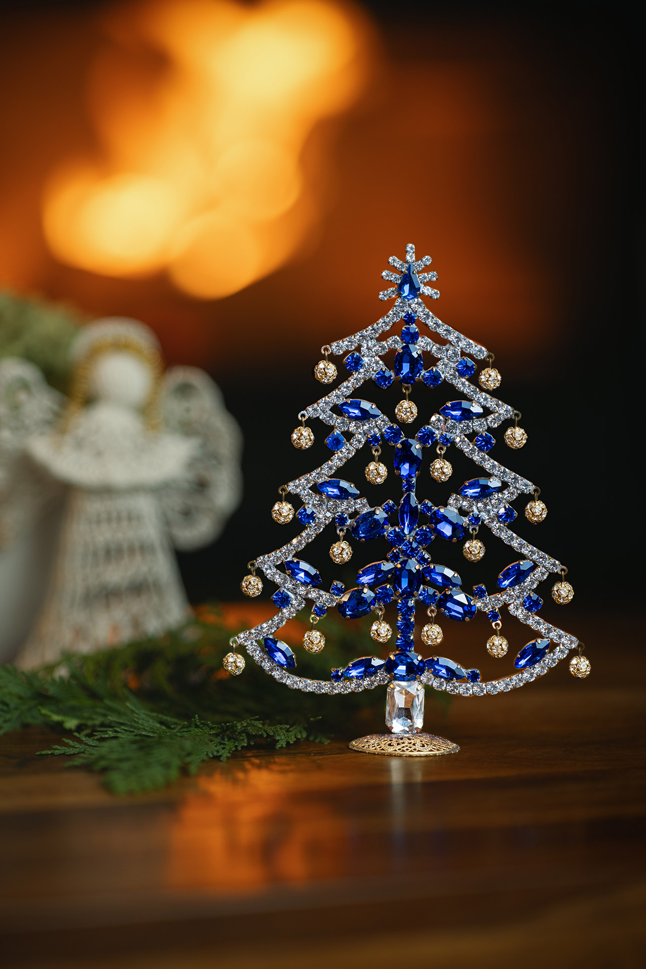 Crystalline Christmas tree decorated from blue rhinestones