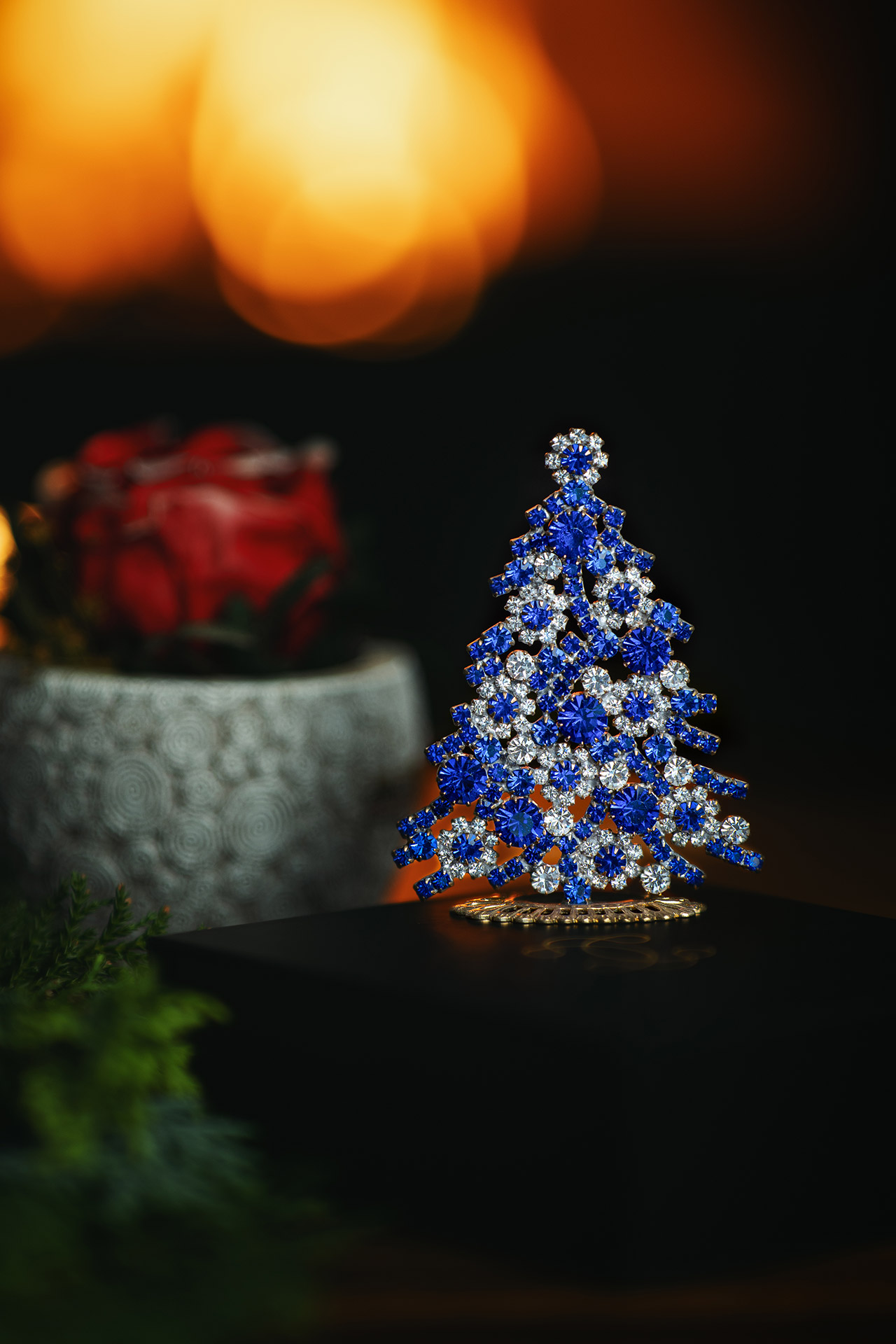 Luminous Christmas tree handmade with blue rhinestones