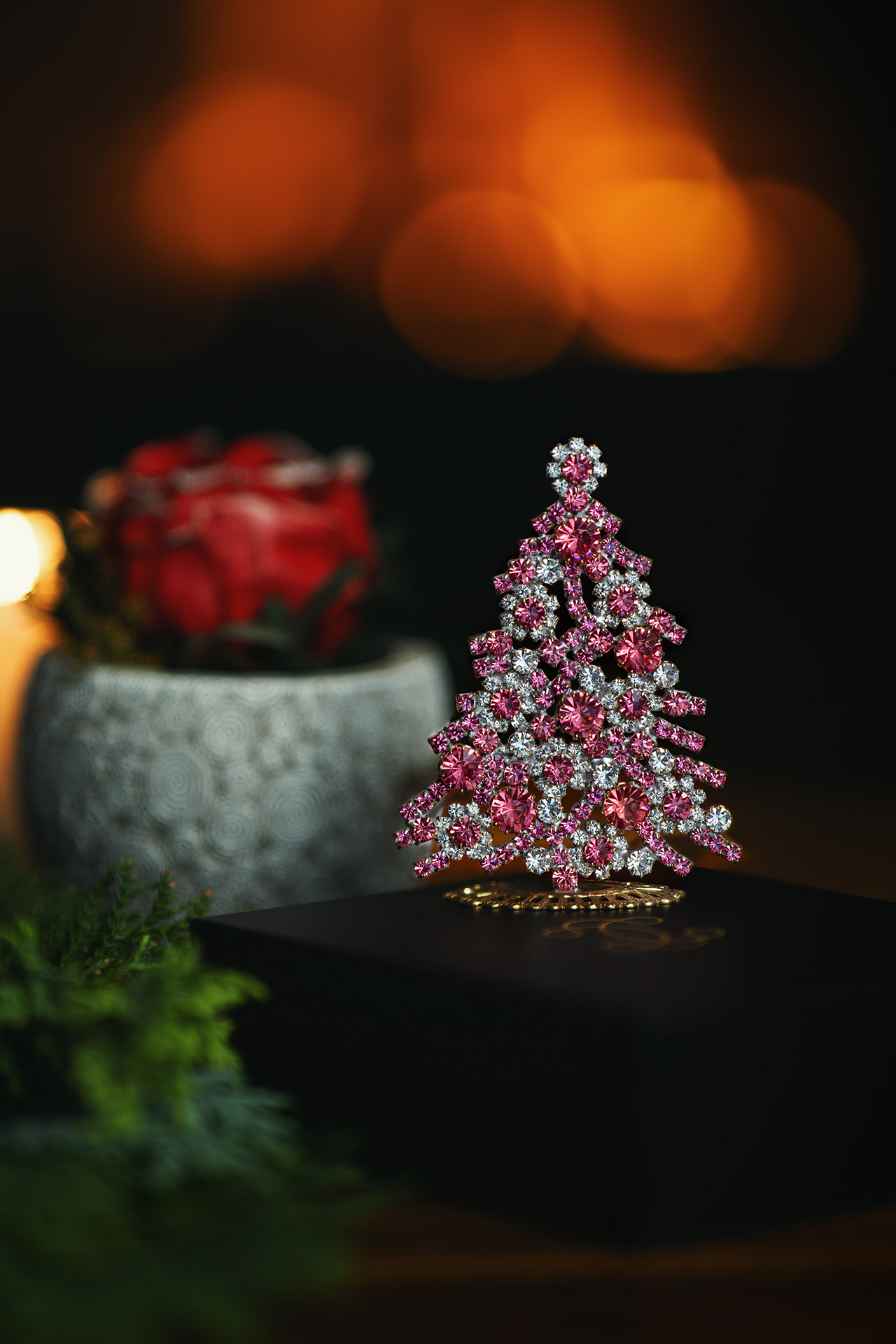 Luminous Christmas tree handmade with pink rhinestones