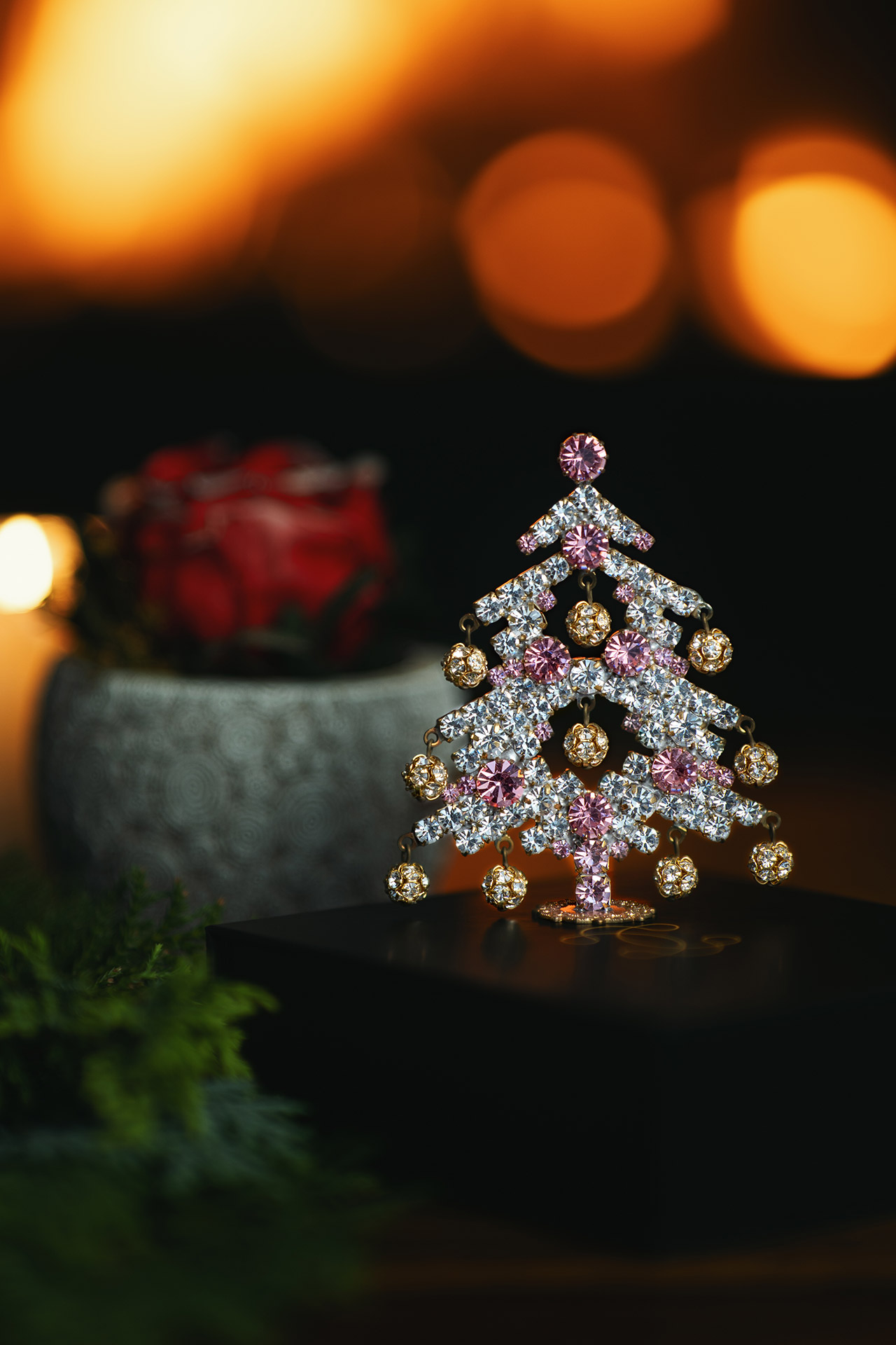 Dazzling Christmas tree handcrafted with pink rhinestones