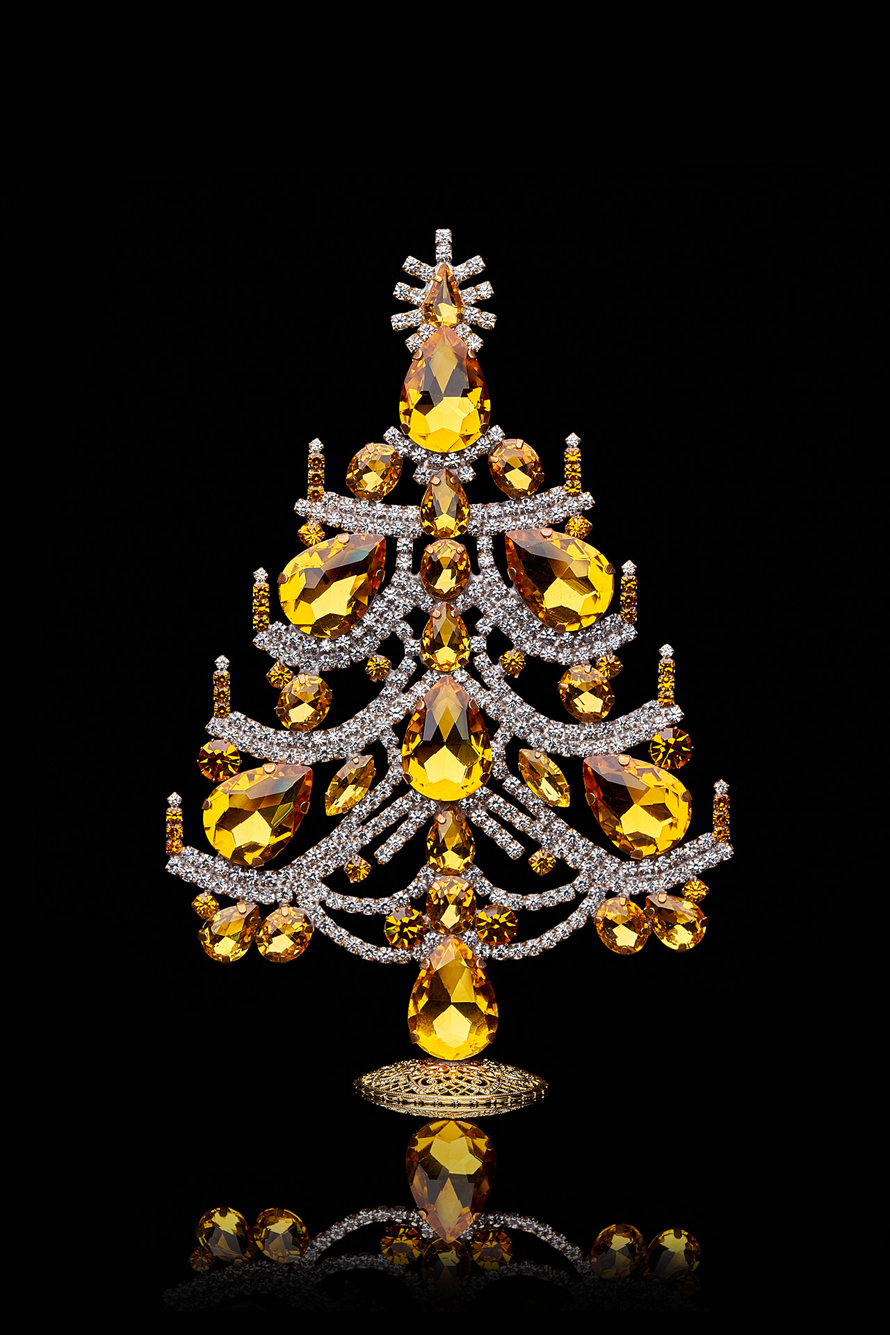Charming Christmas tree handcrafted with yellow rhinestones