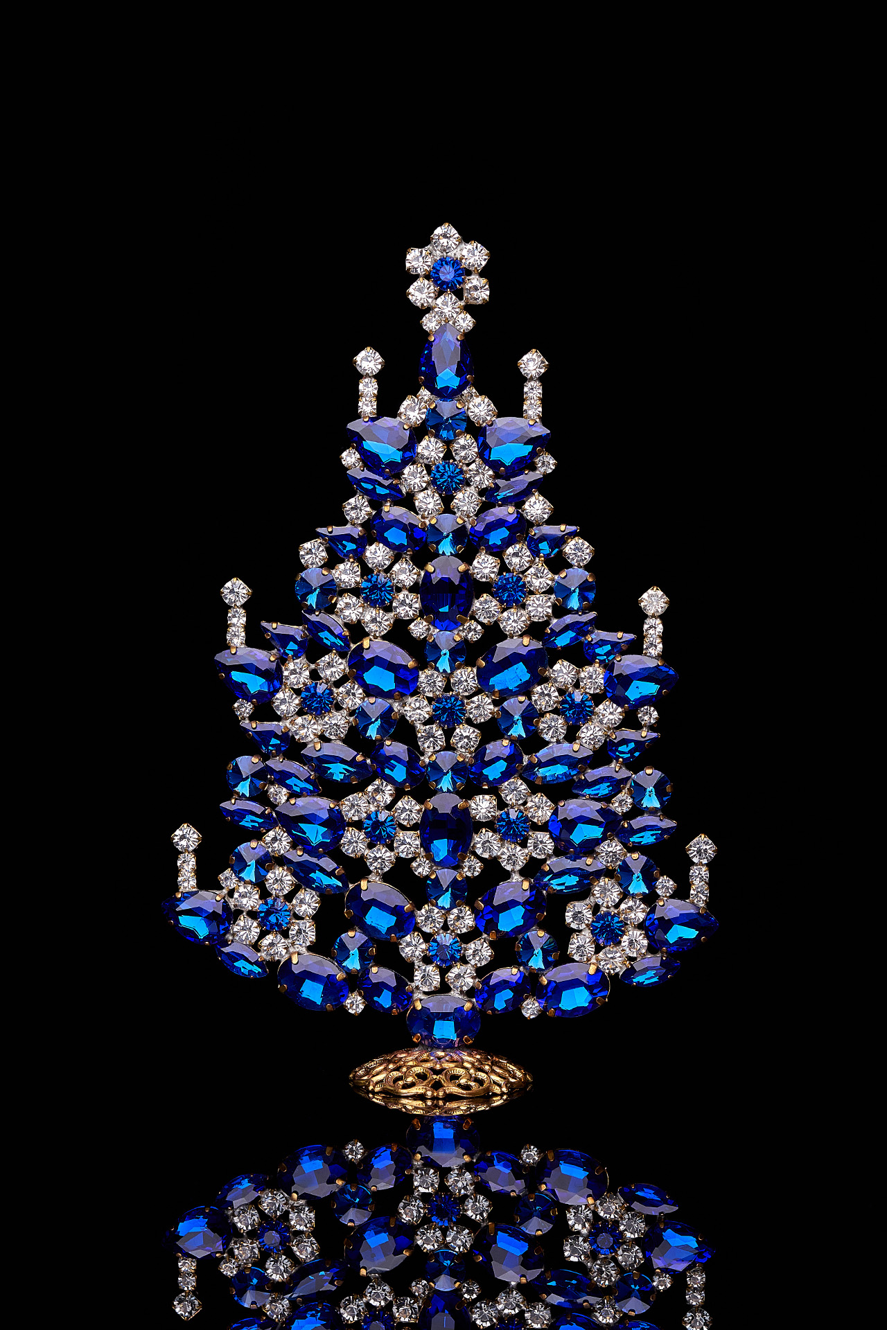 Sparkly Christmas tree handmade with clear and blue rhinestones