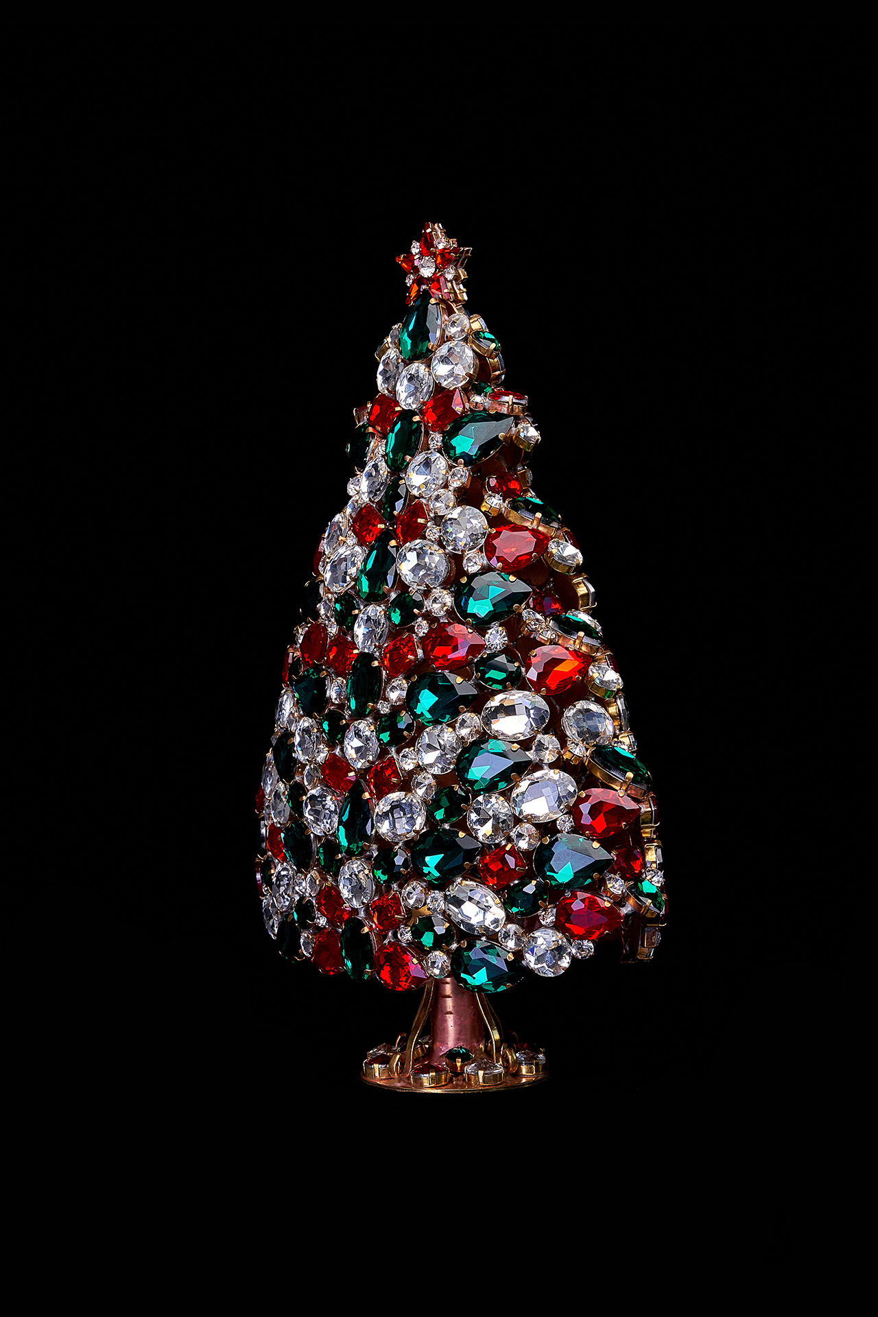 3D Christmas tree handcrafted from festive colors rhinestones