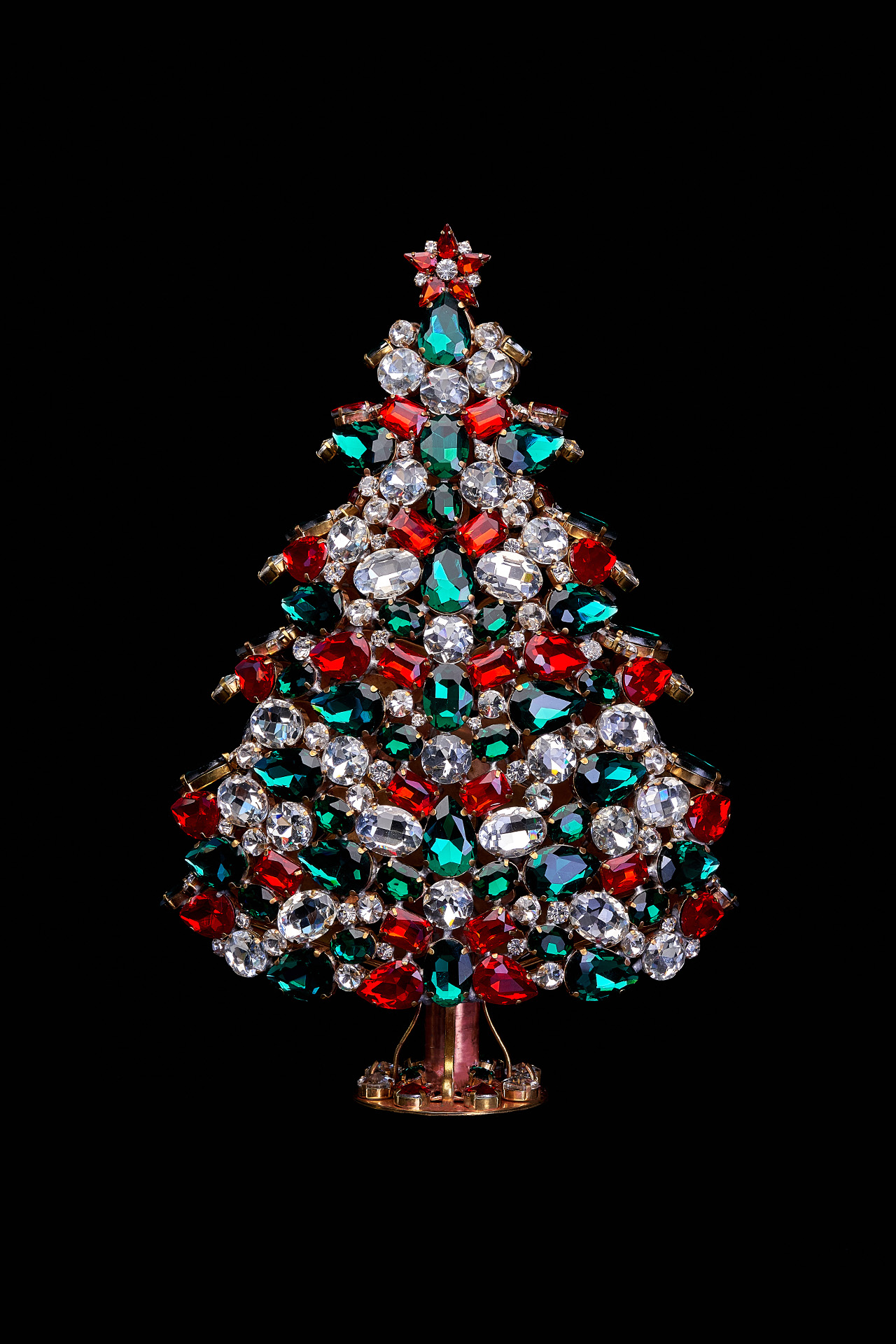 3D Christmas tree handcrafted from festive colors rhinestones