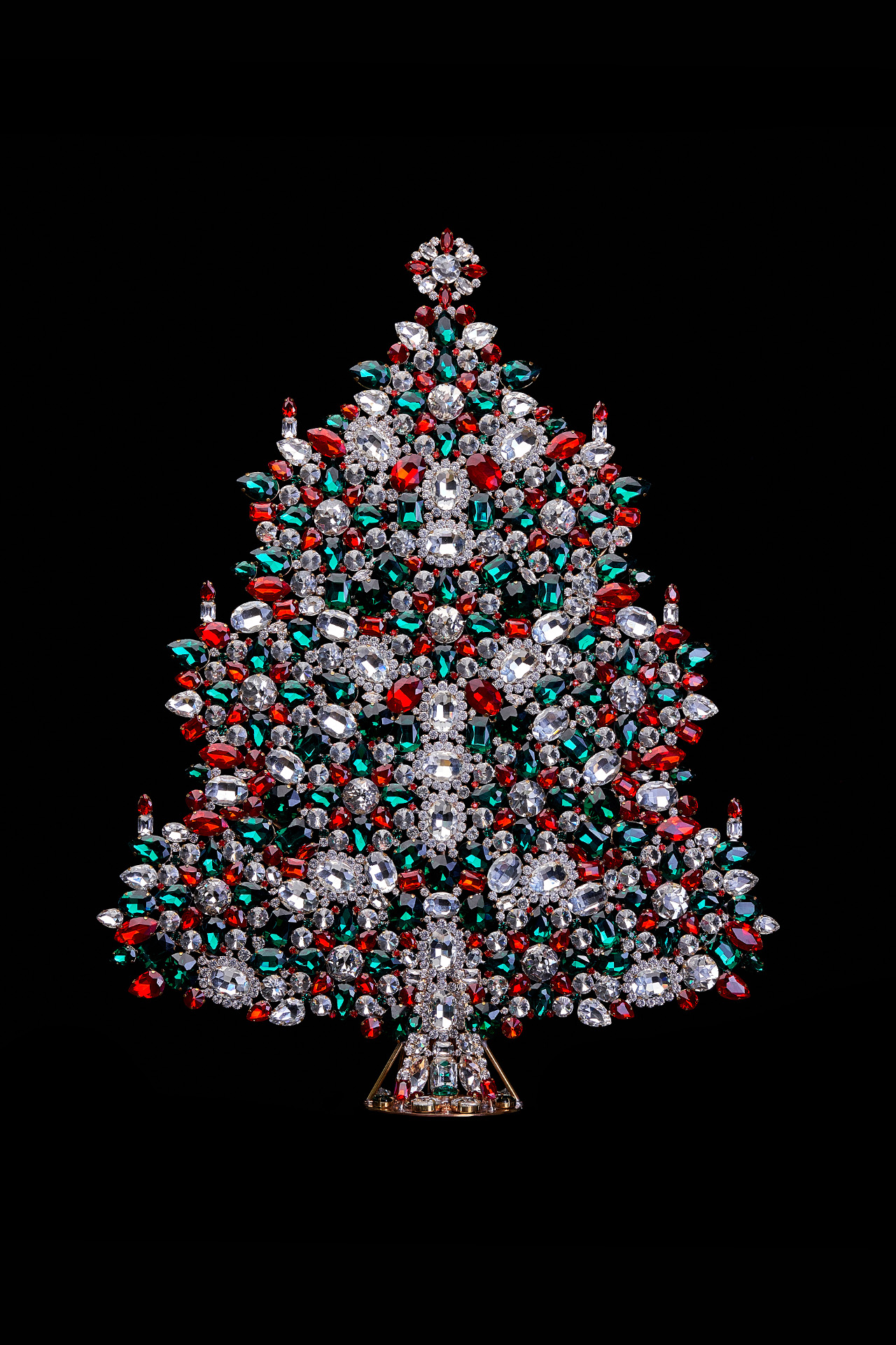 Tabletop Christmas tree handcrafted with colored rhinestones