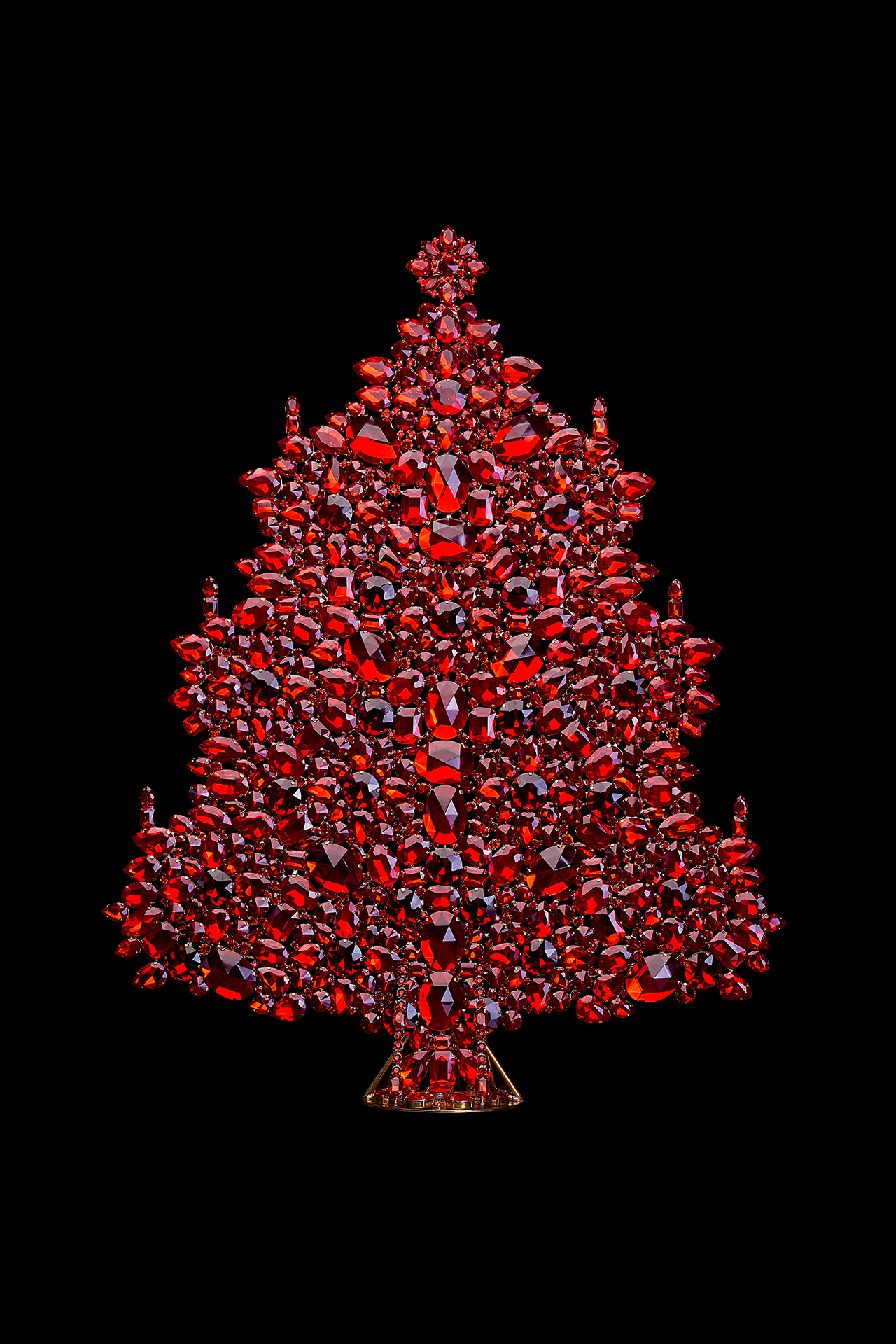 Tabletop Christmas tree handcrafted with red rhinestones