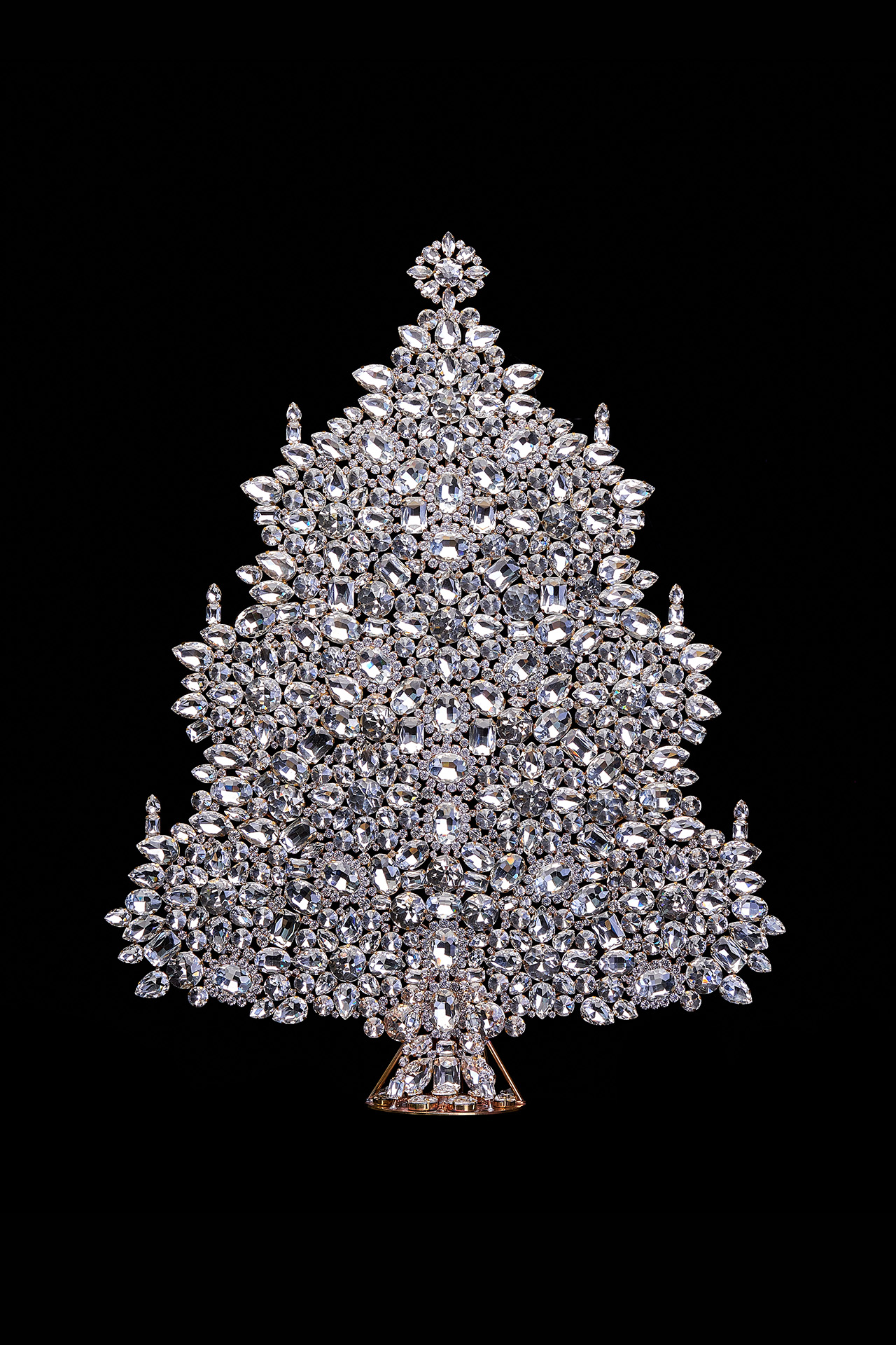Tabletop Christmas tree handcrafted with clear rhinestones