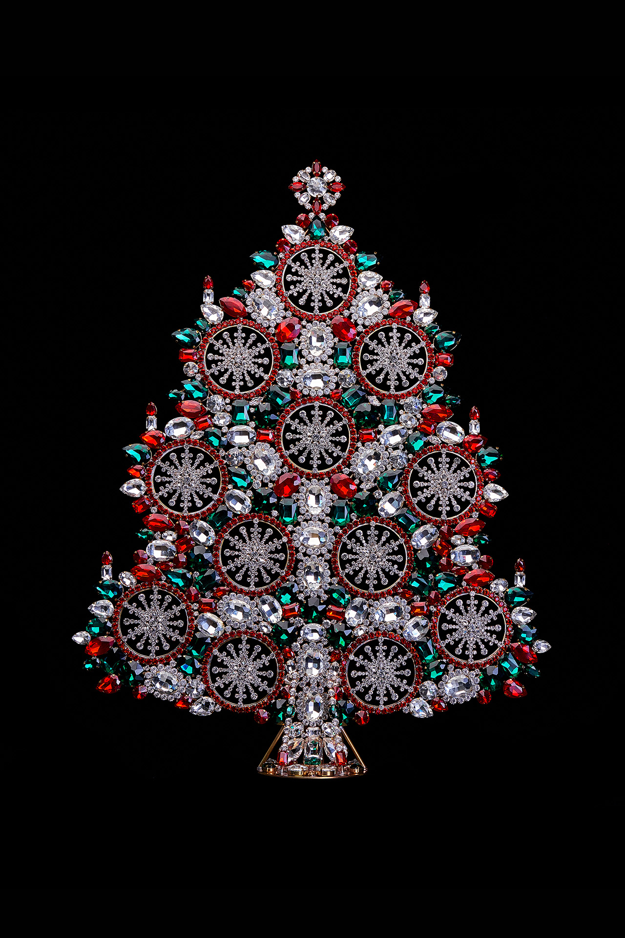 Beautiful handmade table top Christmas tree from colored crystals