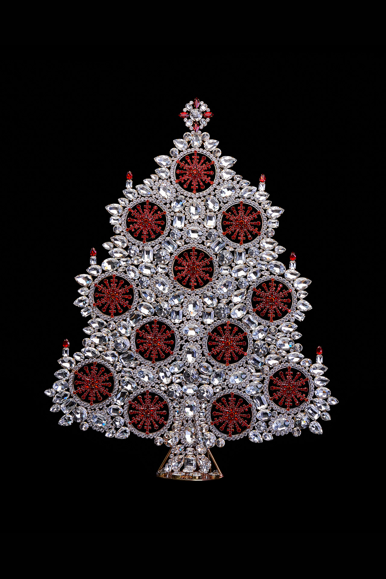 Beautiful tabletop Christmas tree from red and clear crystals