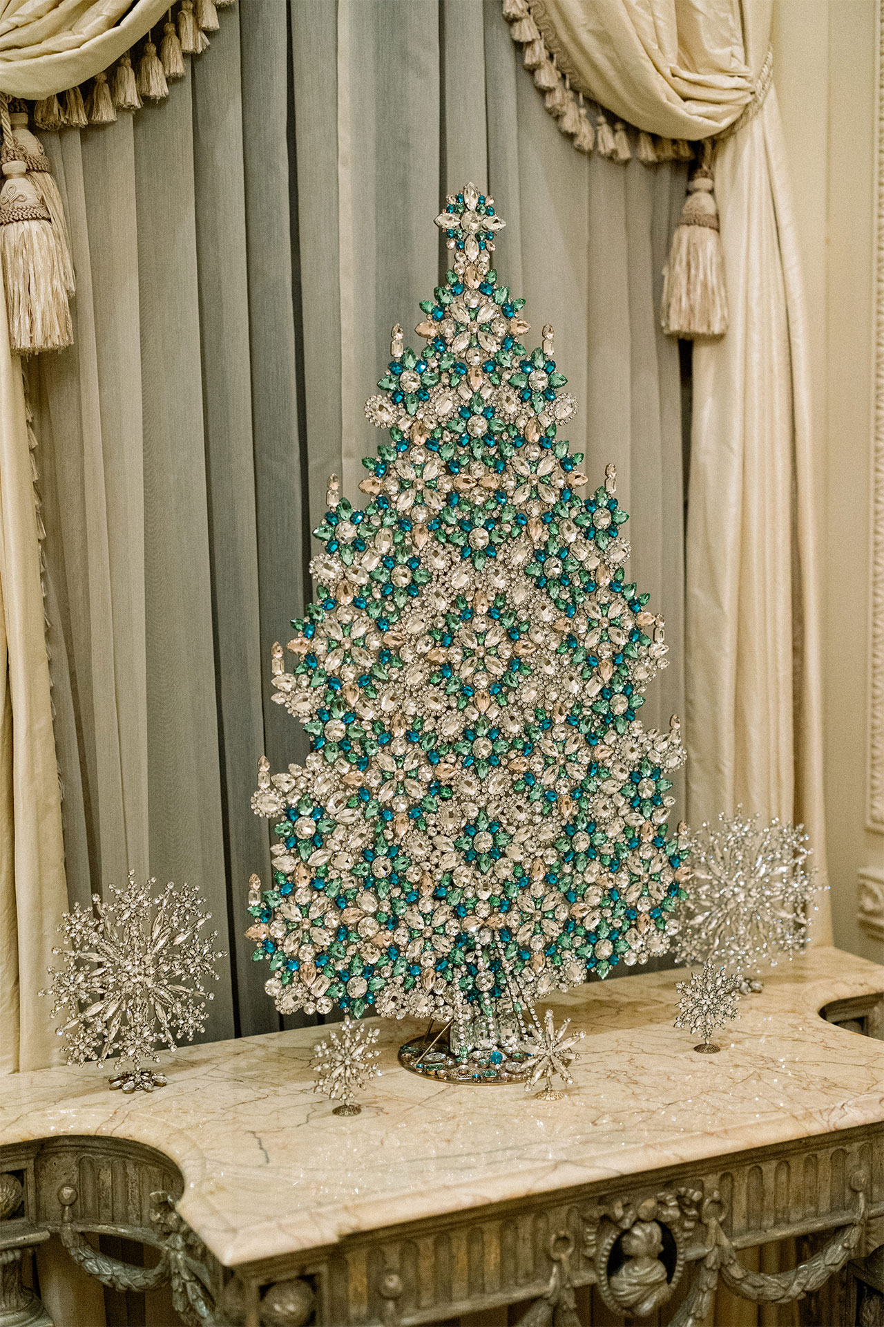 Huge vintage Christmas tree from pastel colored rhinestones