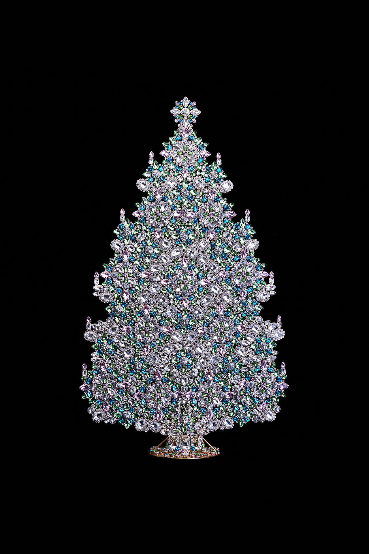 Huge vintage Christmas tree from pastel colored rhinestones
