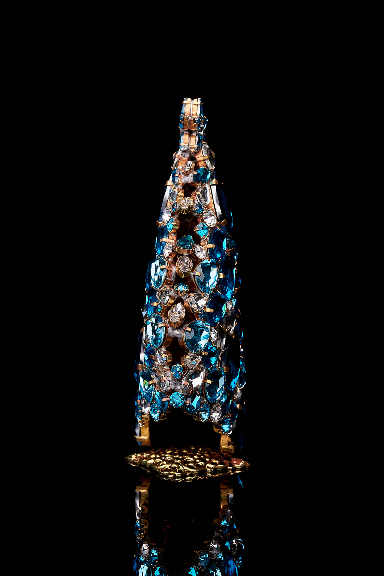 Czech handmade magical 3D Christmas tree in blue rhinestones