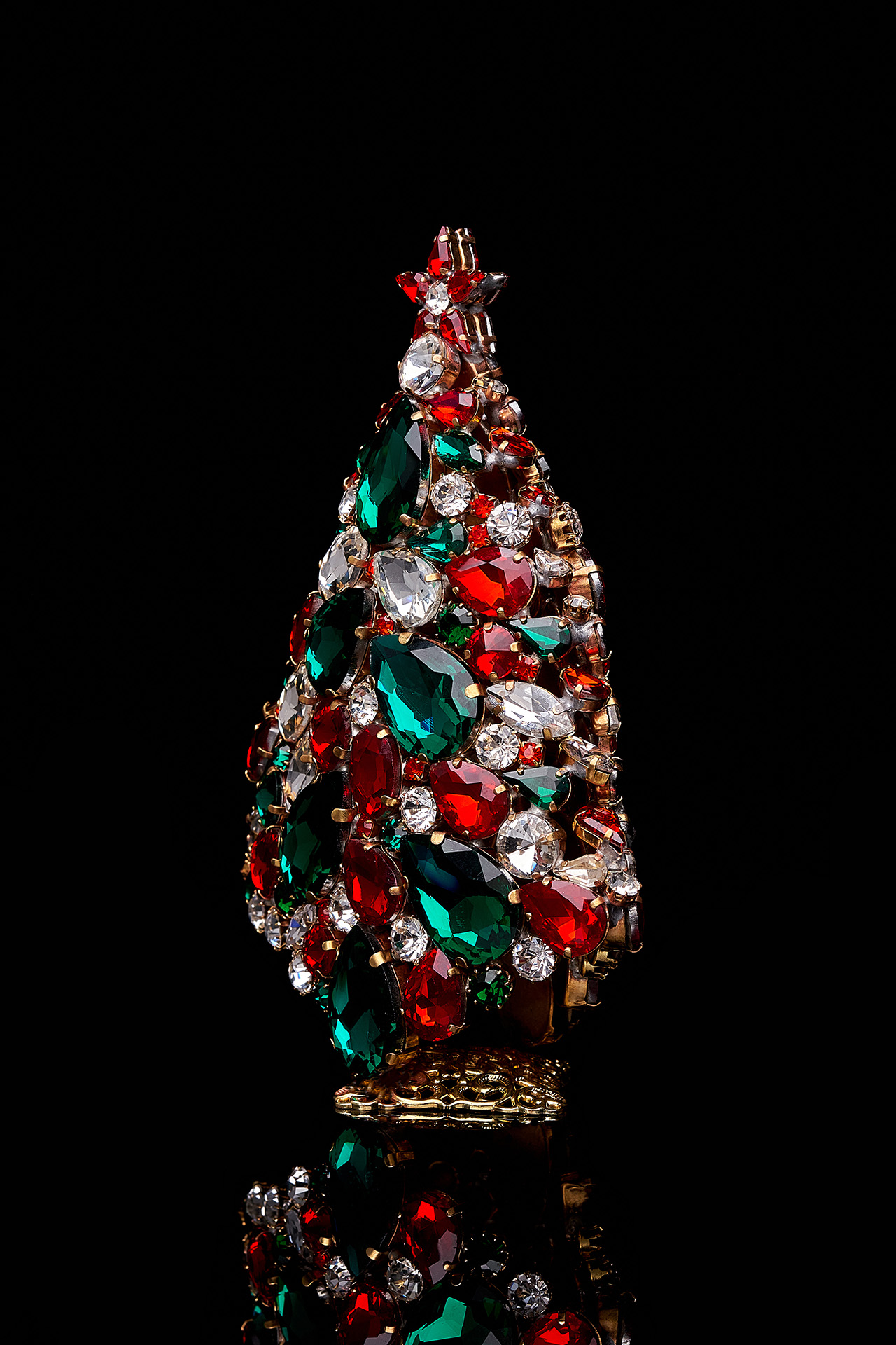 Czech handmade 3D Christmas tree from festive colors rhinestones