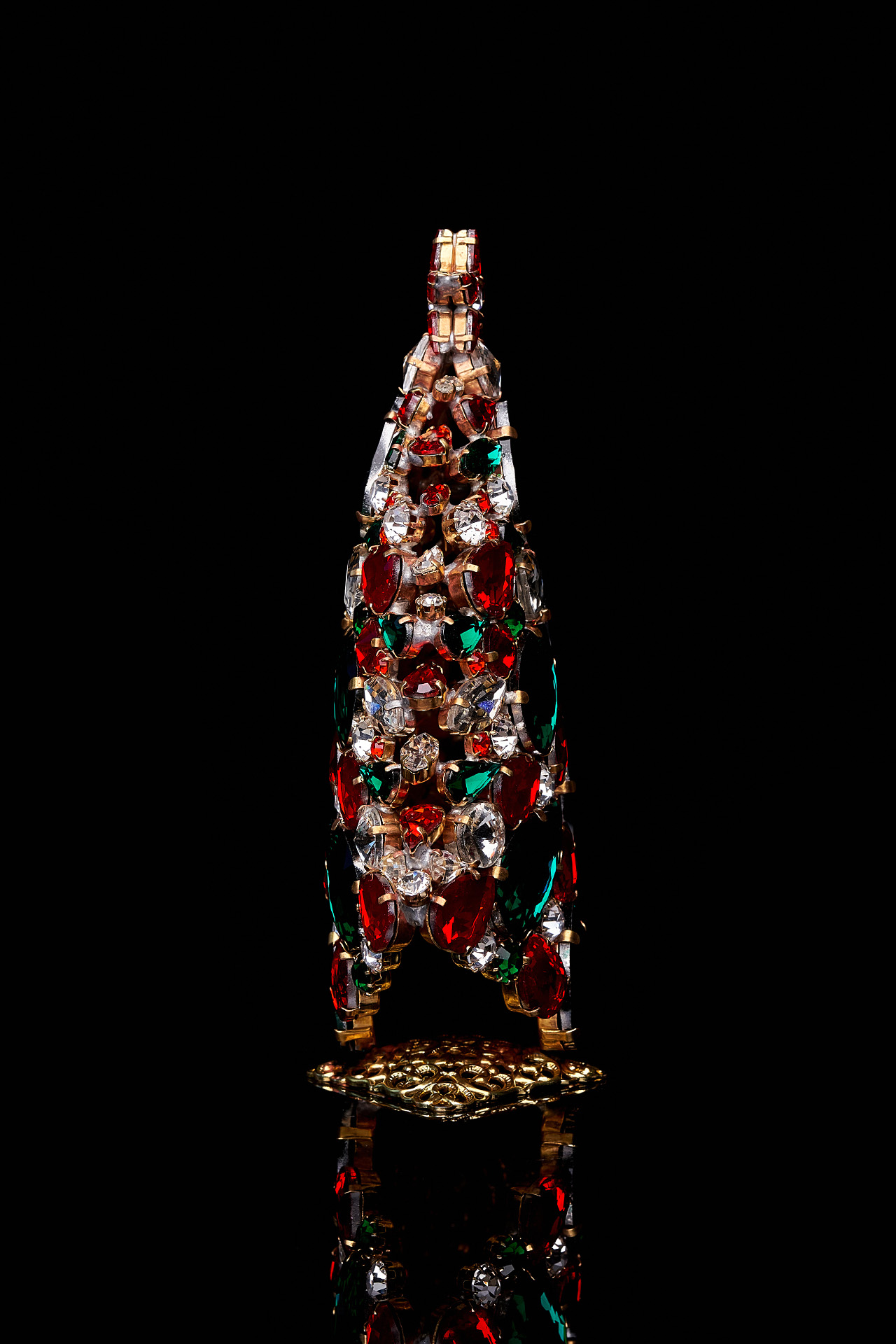 Czech handmade 3D Christmas tree from festive colors rhinestones