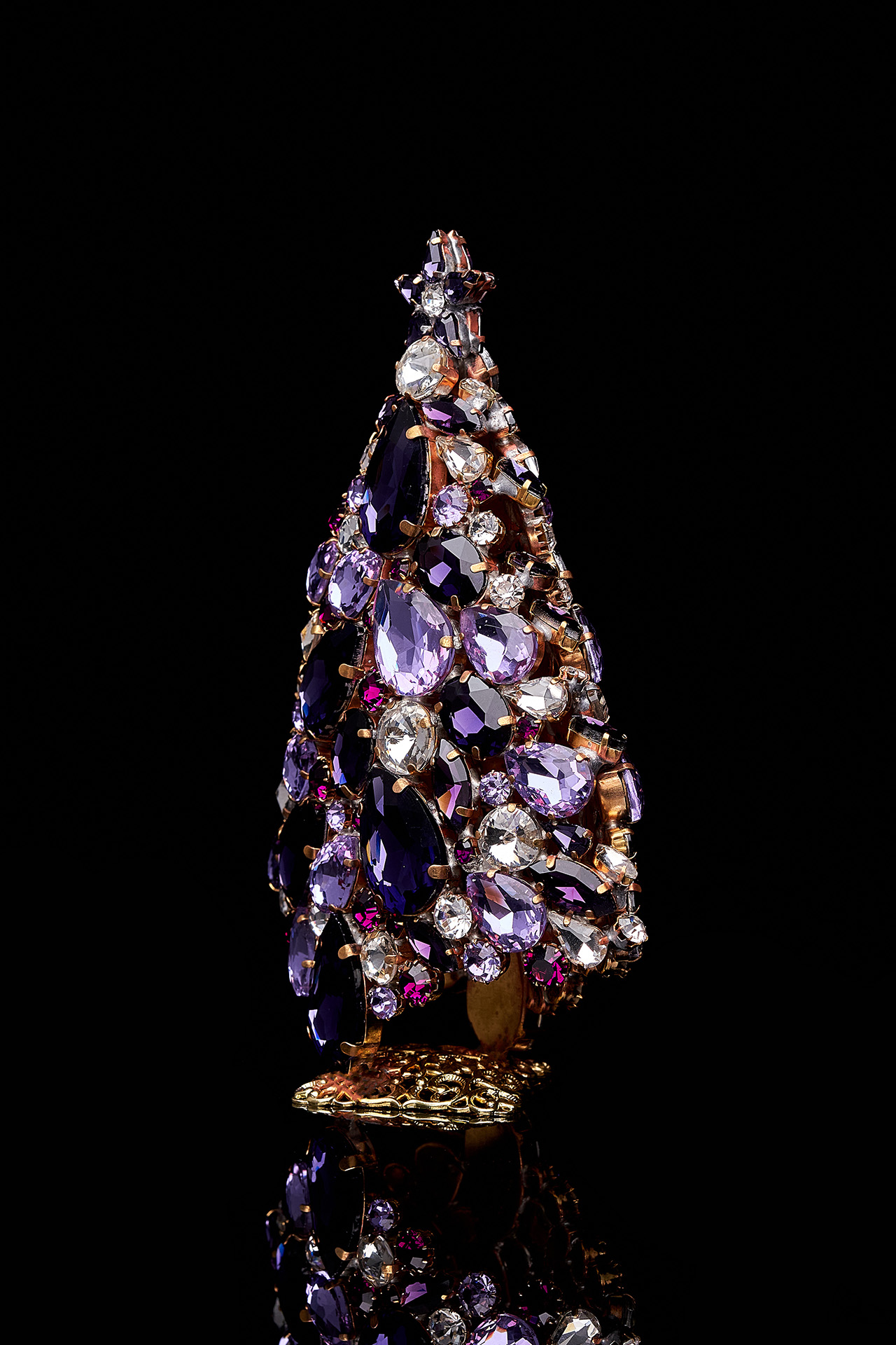 Czech handmade magical 3D Christmas tree from purple rhinestones