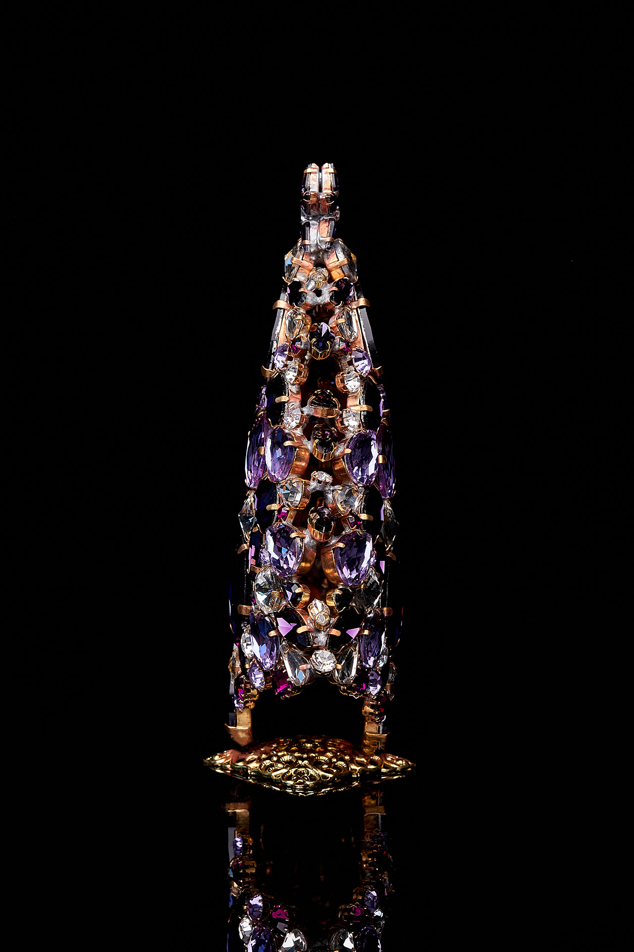 Czech handmade magical 3D Christmas tree from purple rhinestones