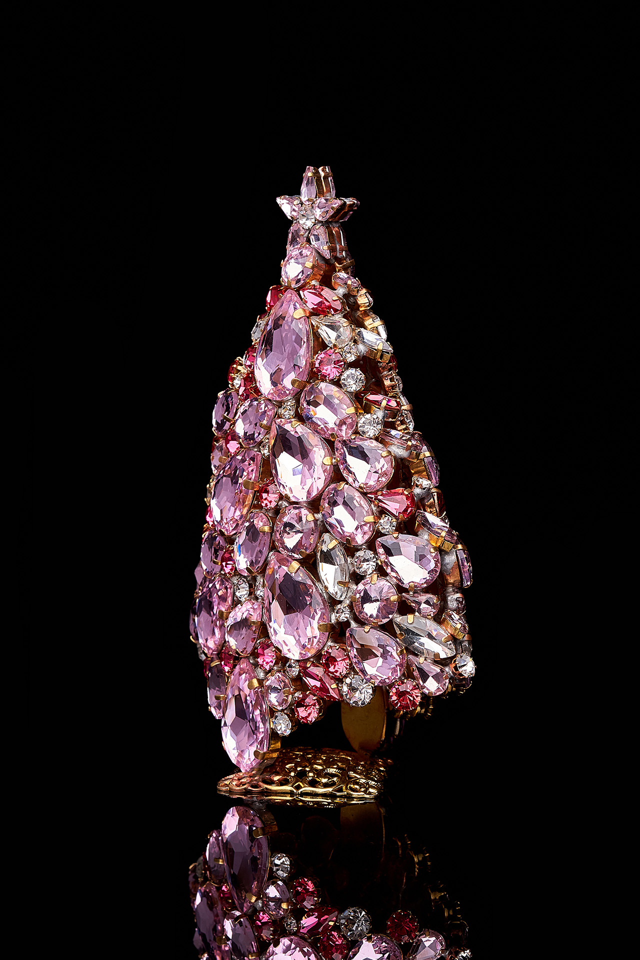 Czech handmade magical 3D Christmas tree from pink rhinestones