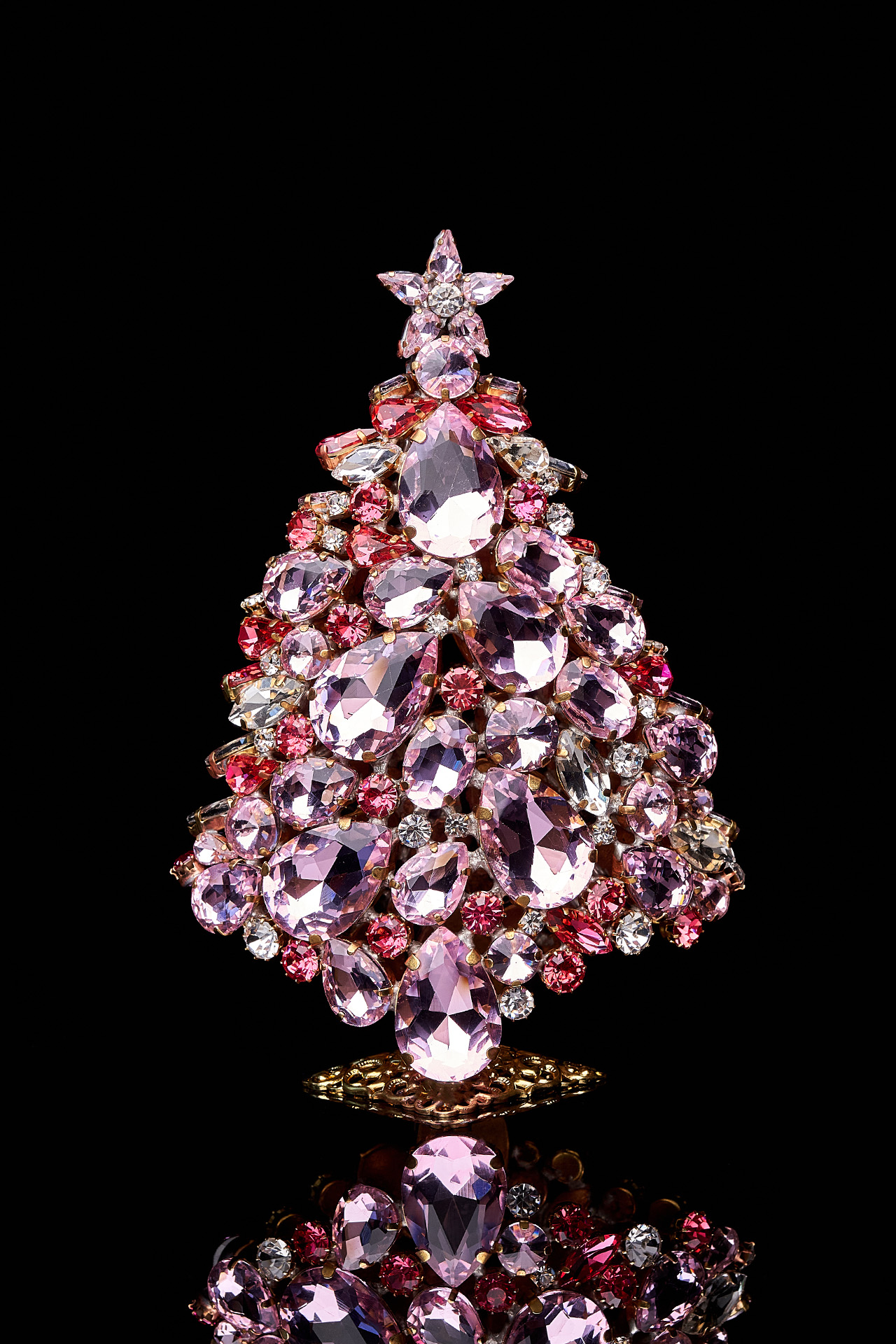 Czech handmade magical 3D Christmas tree from pink rhinestones