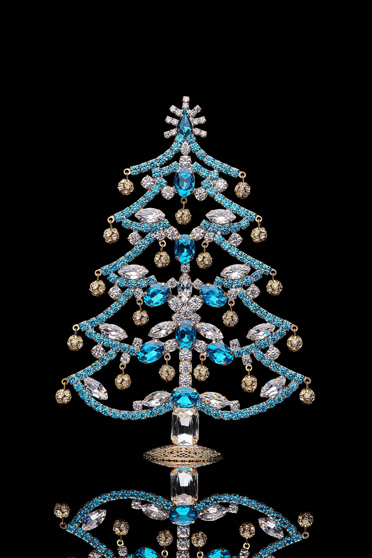 Crystalline Christmas tree decorated from aqua rhinestones