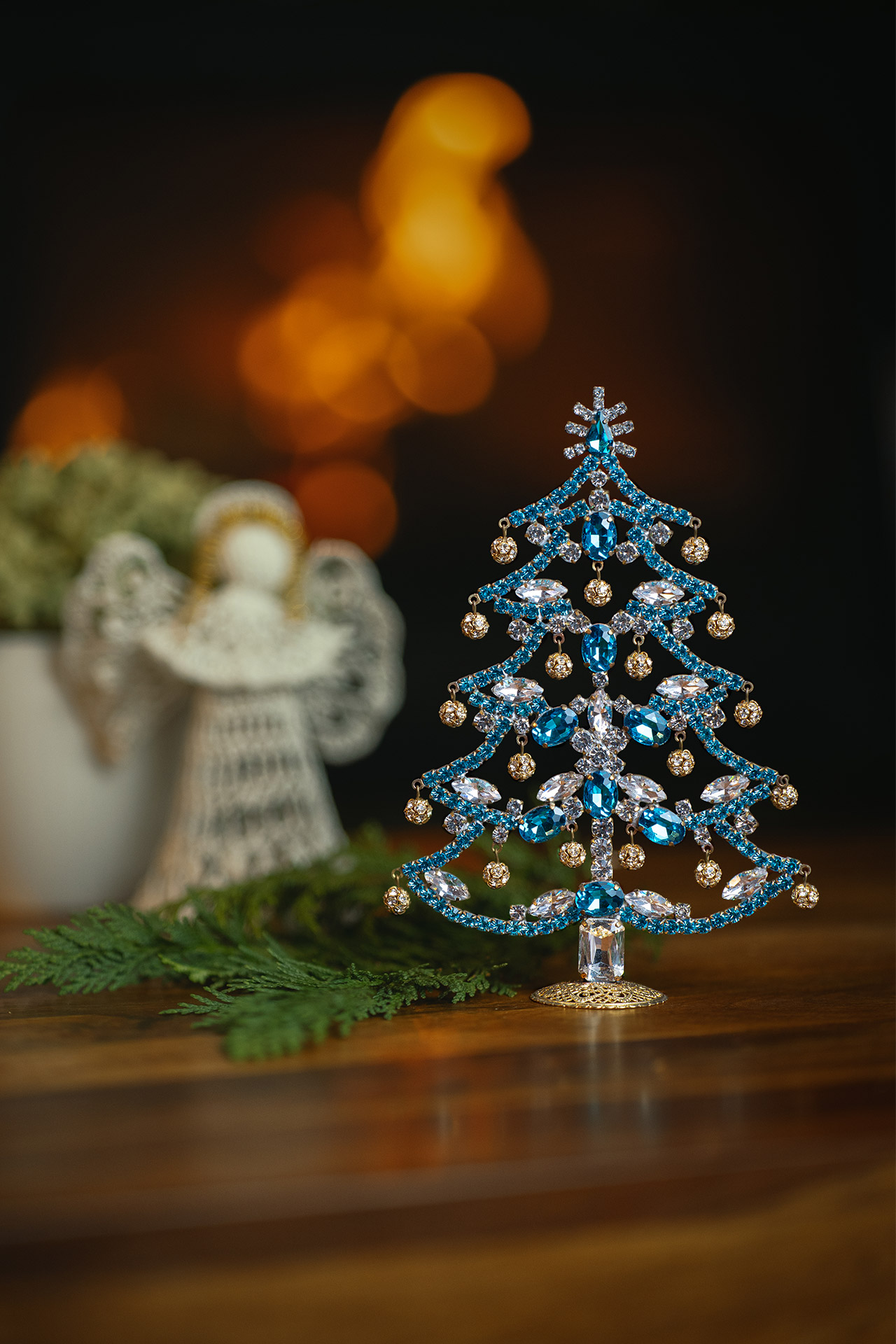Crystalline Christmas tree decorated from aqua rhinestones