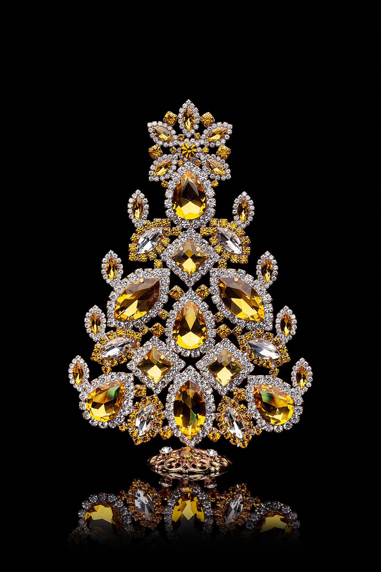 Vintage Christmas tree handcrafted with yellow rhinestones