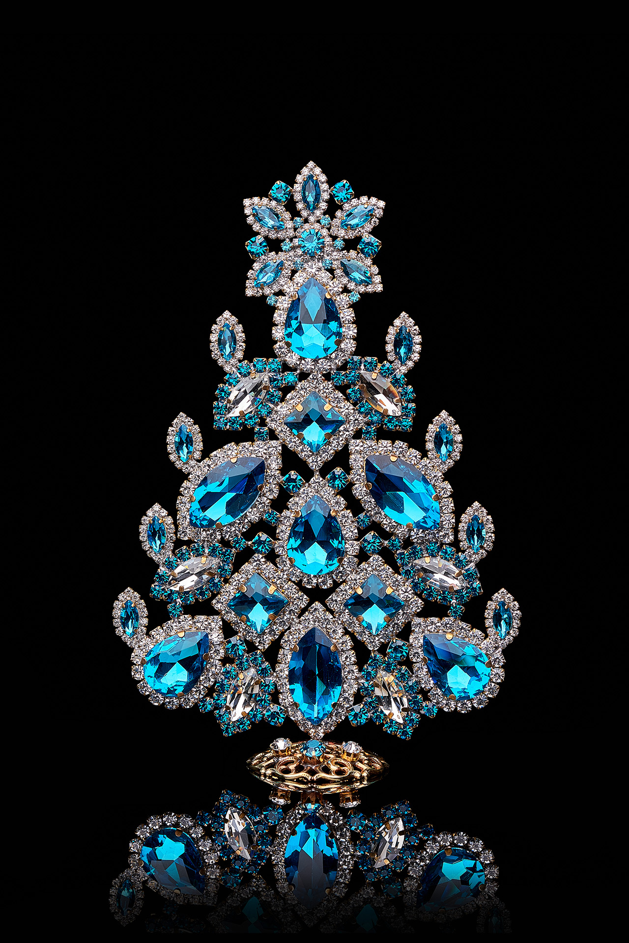 Vintage Christmas tree handcrafted with aqua rhinestones