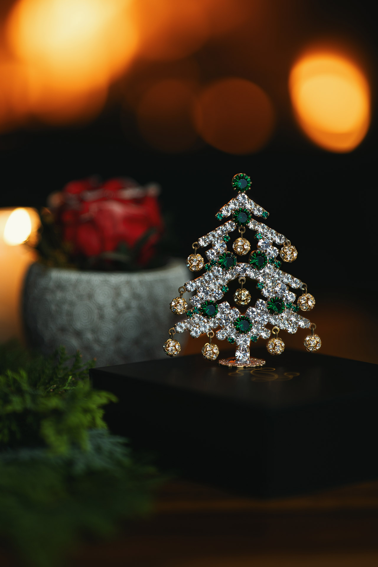 Dazzling Christmas tree handmade with emerald green rhinestones