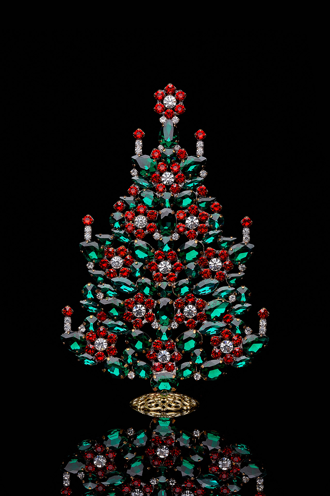 Sparkly Christmas tree handmade with rhinestones in festive colors