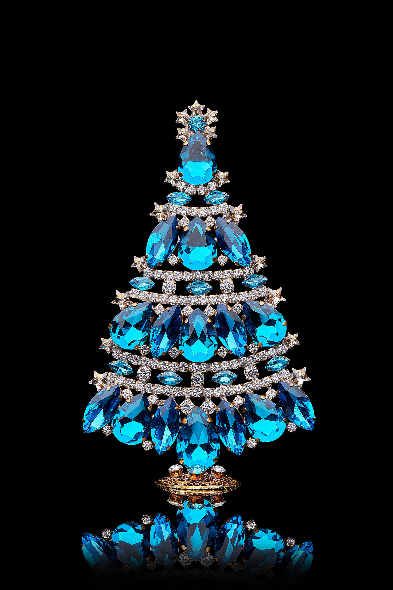 Tabletop Christmas tree handcrafted from aqua rhinestones